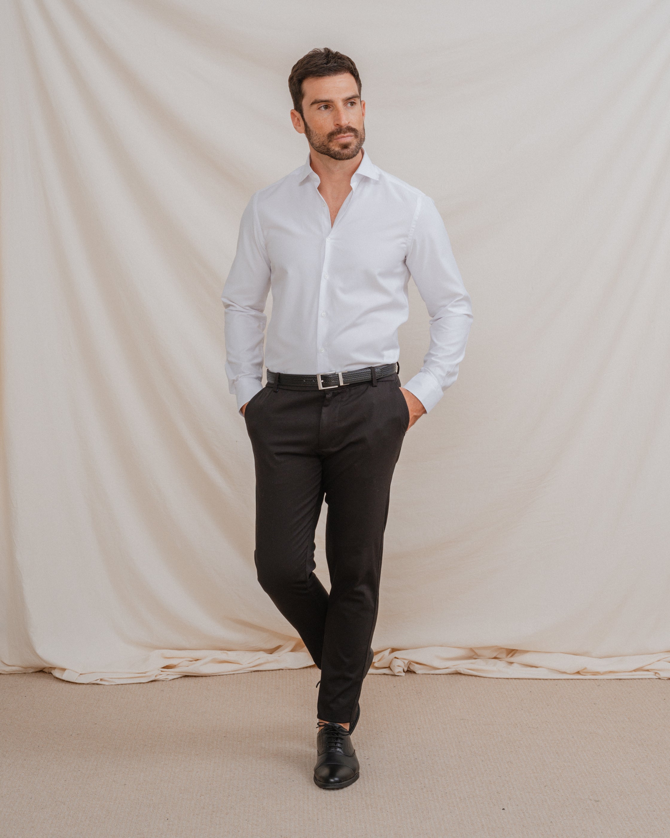 CAMISA VESTIR BLANCA CUADRILLÉ