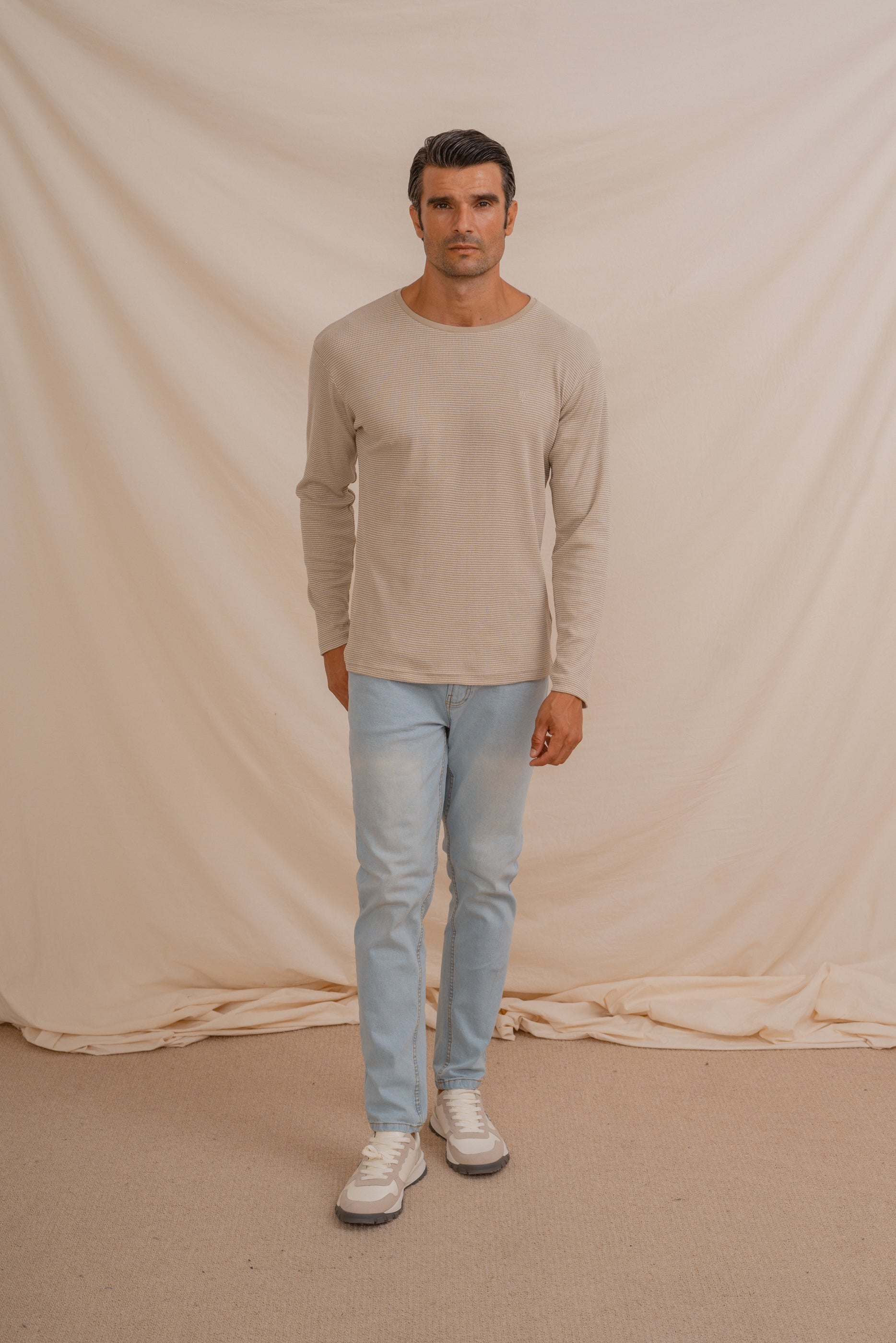 CAMISETA CUADRILLÉ MANGA LARGA BEIGE