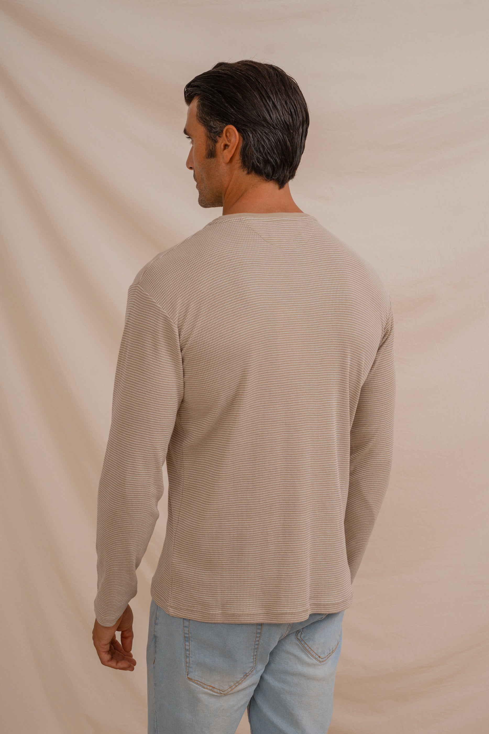 CAMISETA CUADRILLÉ MANGA LARGA BEIGE