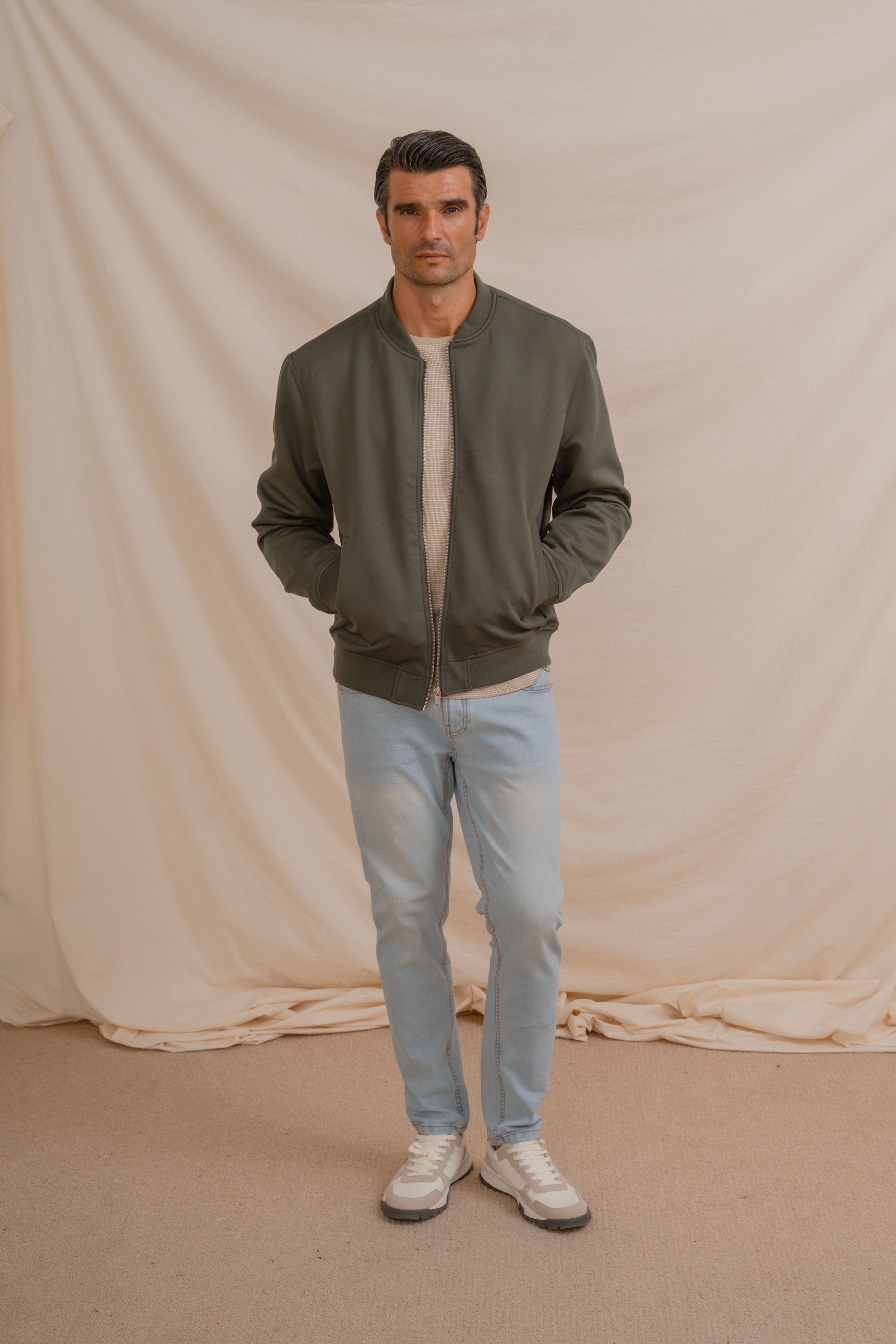 CAMISETA CUADRILLÉ MANGA LARGA BEIGE