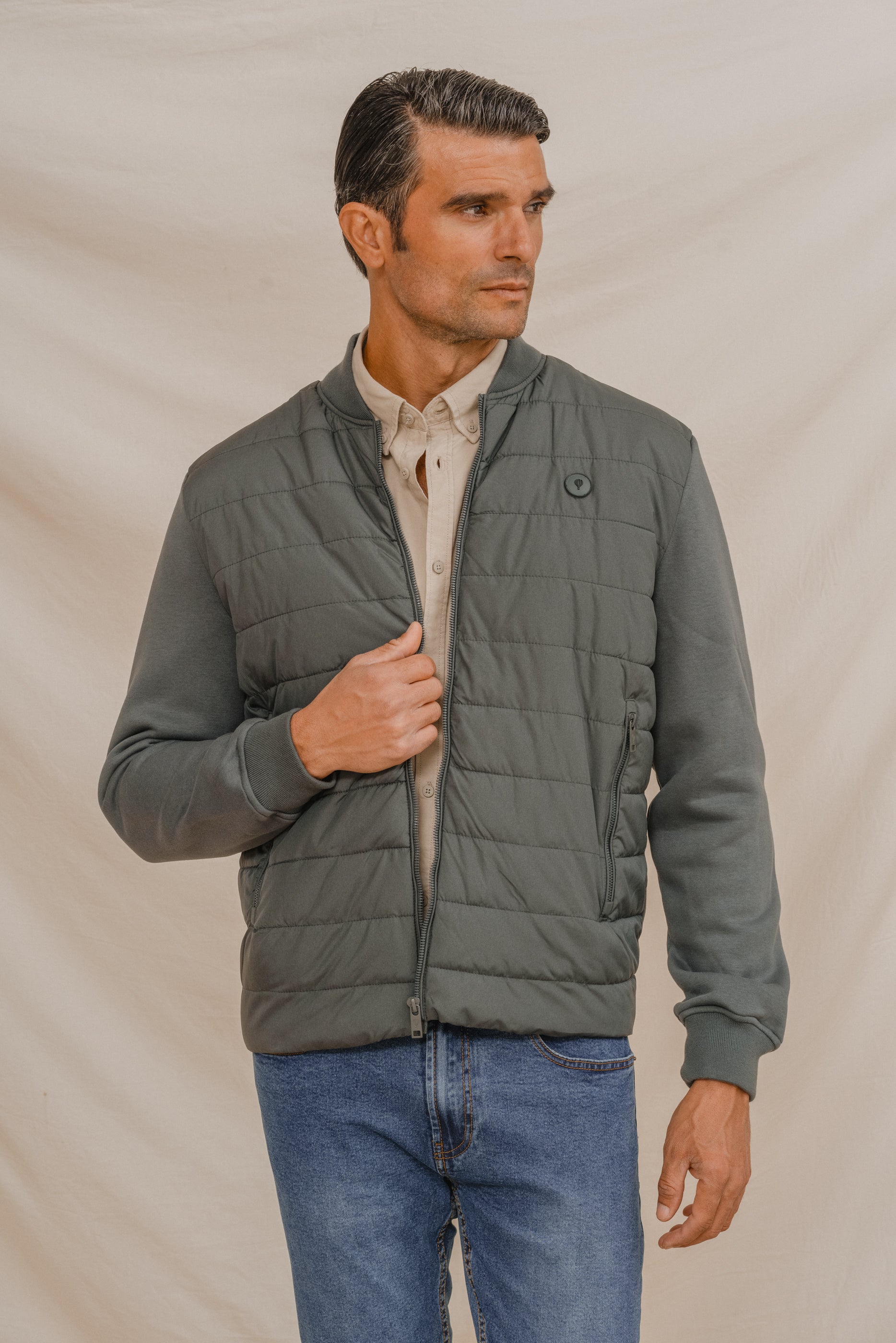 CAZADORA BOMBER COMBINADA VERDE