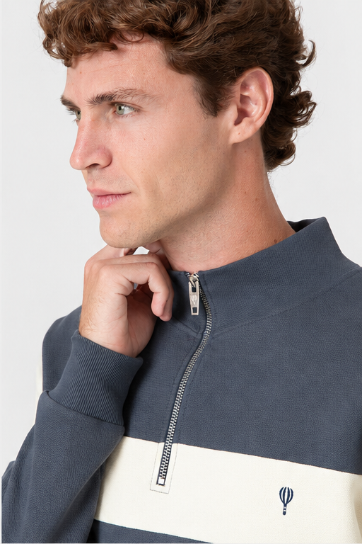 SWEATSHIRT PAINELADA FECHO AZUL