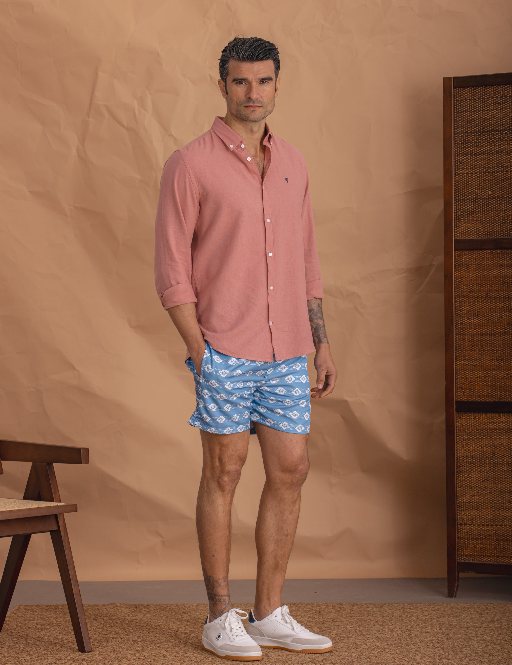 BAÑADOR CELESTE ESTAMPADO