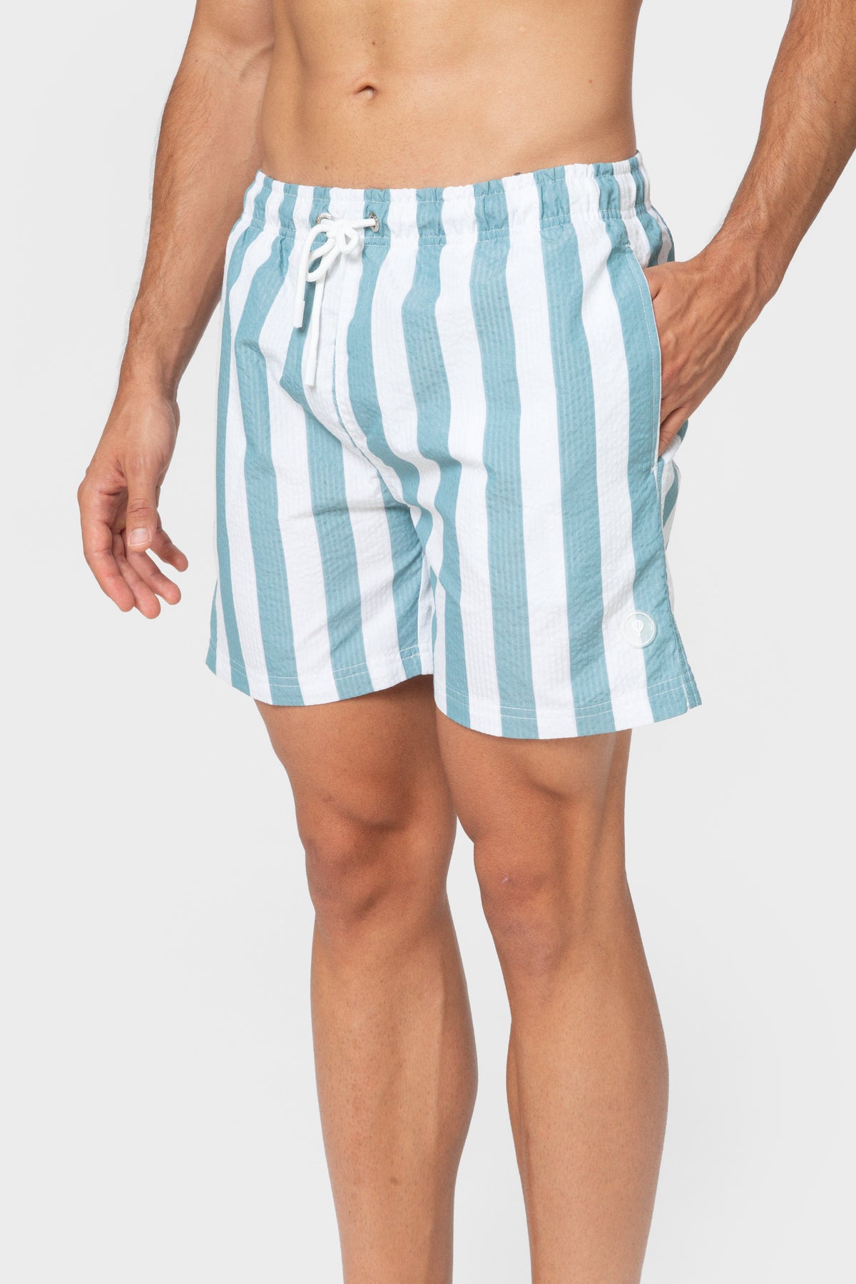 Fato de Banho Seersucker Riscas Azul-Claro