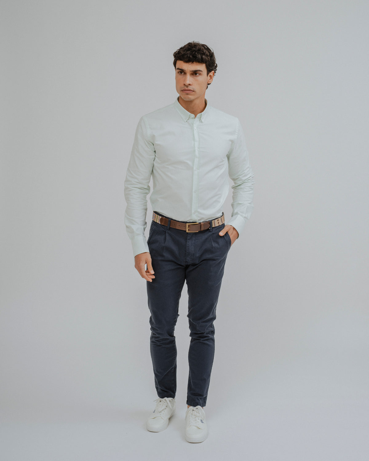 CAMISA OXFORD RISCA DE GIZ VERDE