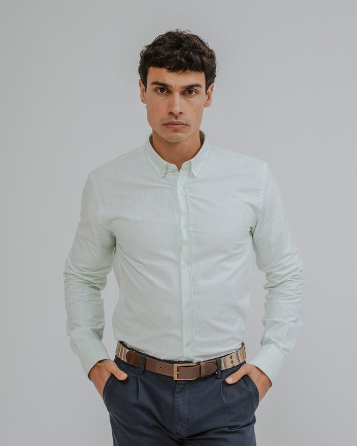 CAMISA OXFORD RISCA DE GIZ VERDE