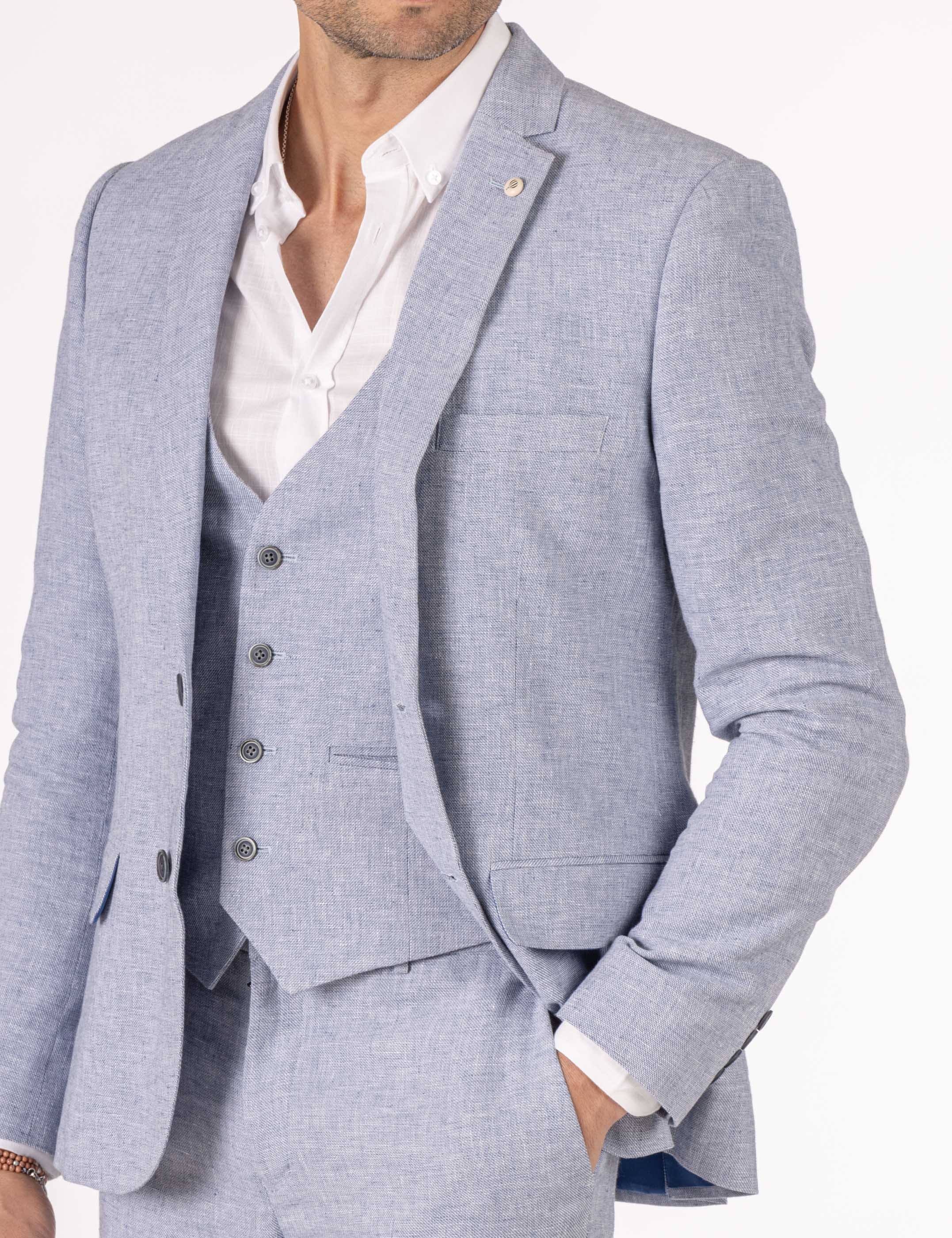 CHAQUETA TRAJE LINO CELESTE