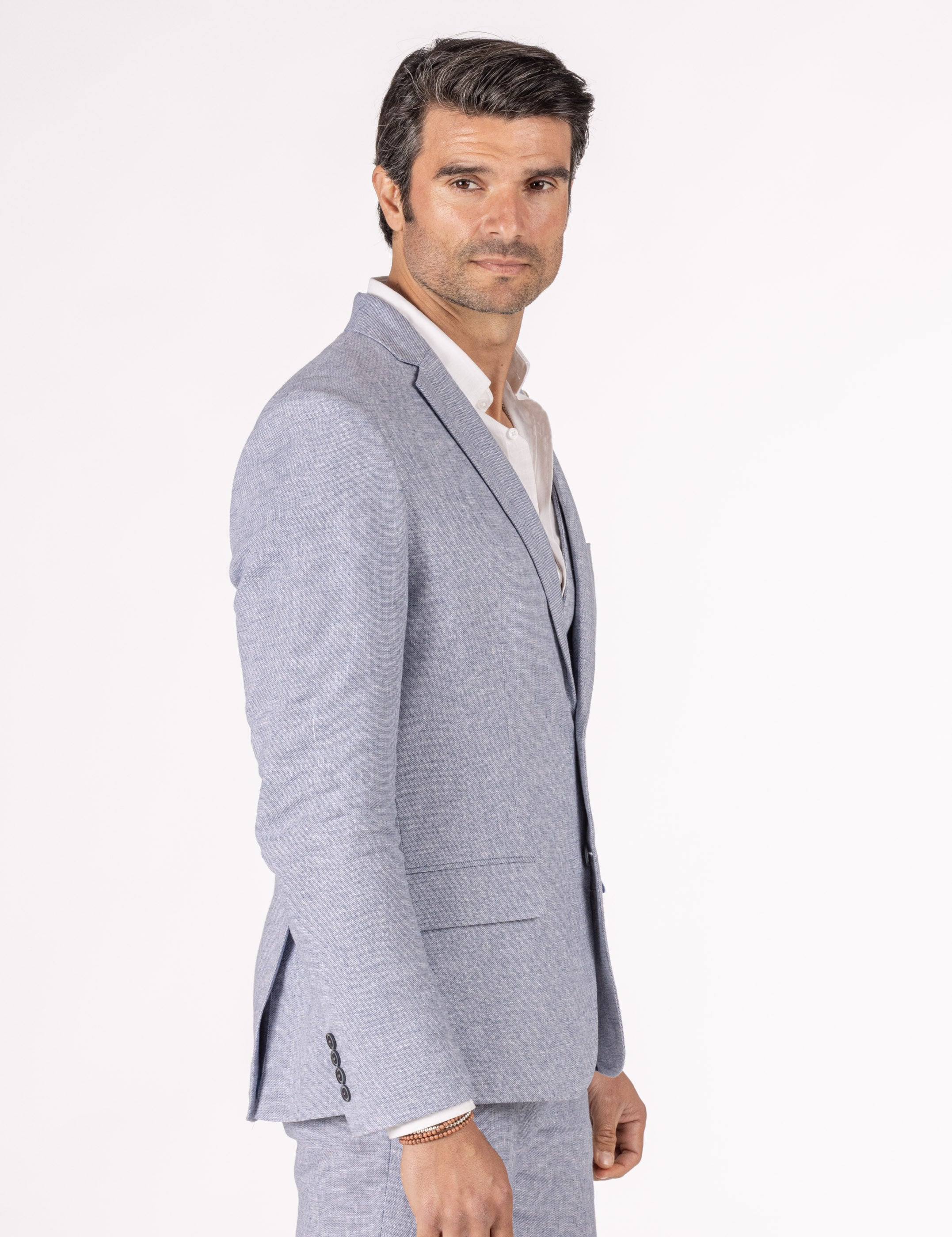 CHAQUETA TRAJE LINO CELESTE