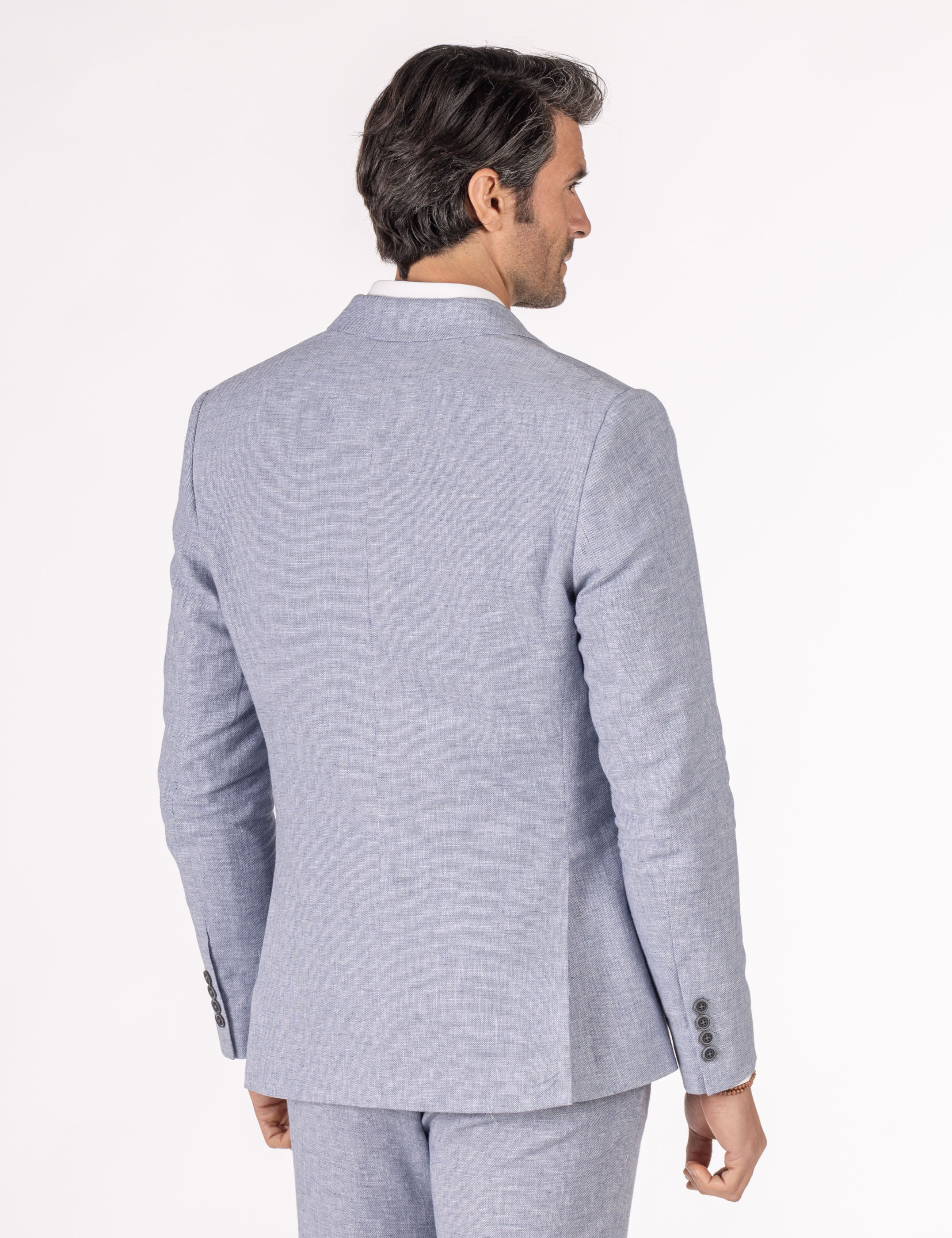 CHAQUETA TRAJE LINO CELESTE