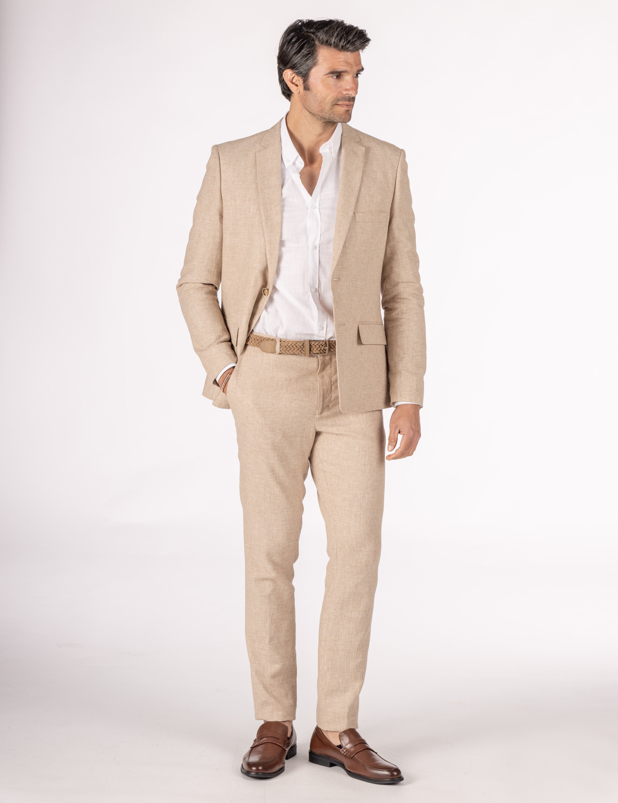 PANTALÓN TRAJE LINO BEIGE