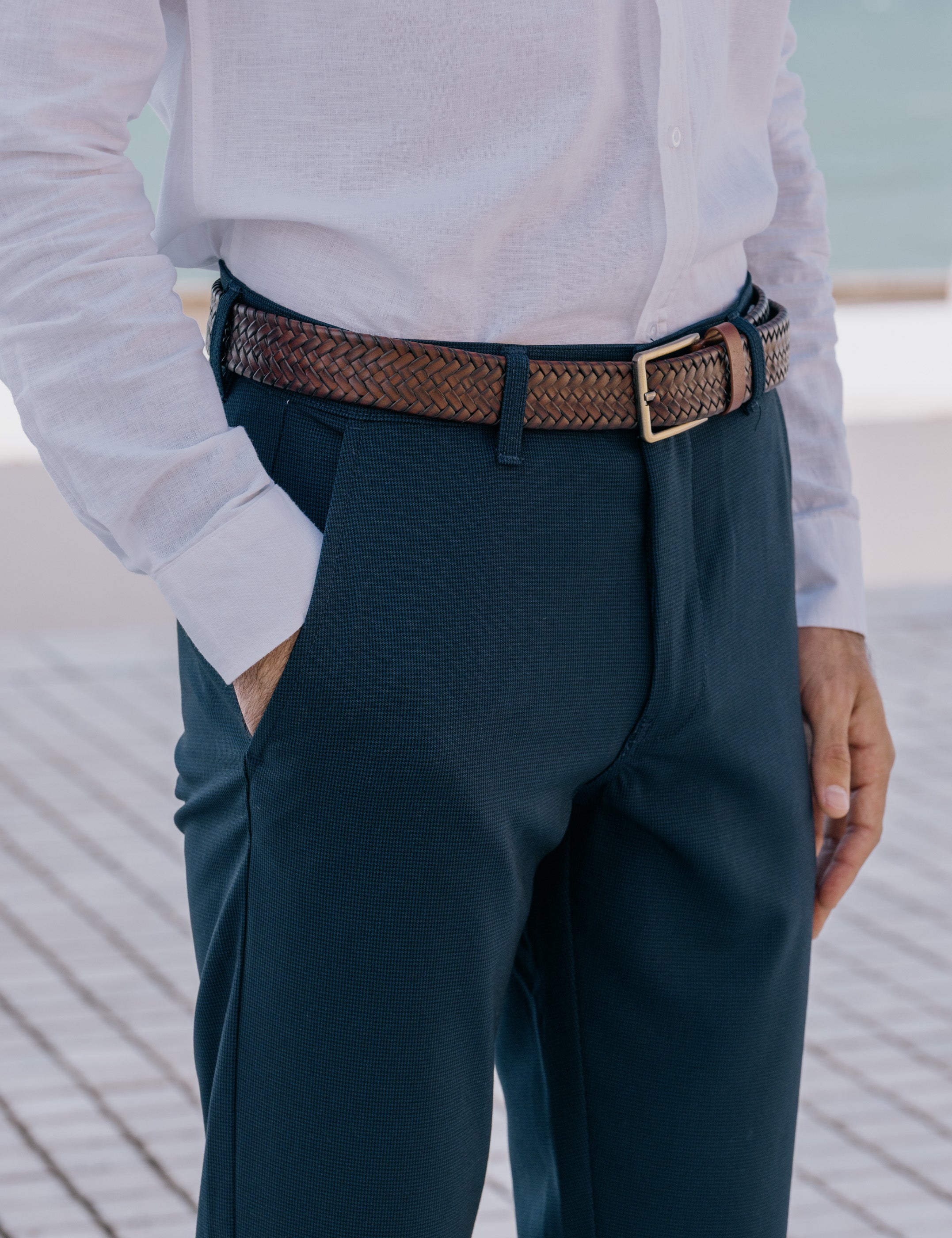PANTALÓN CASUAL PATA DE GALLO AZUL