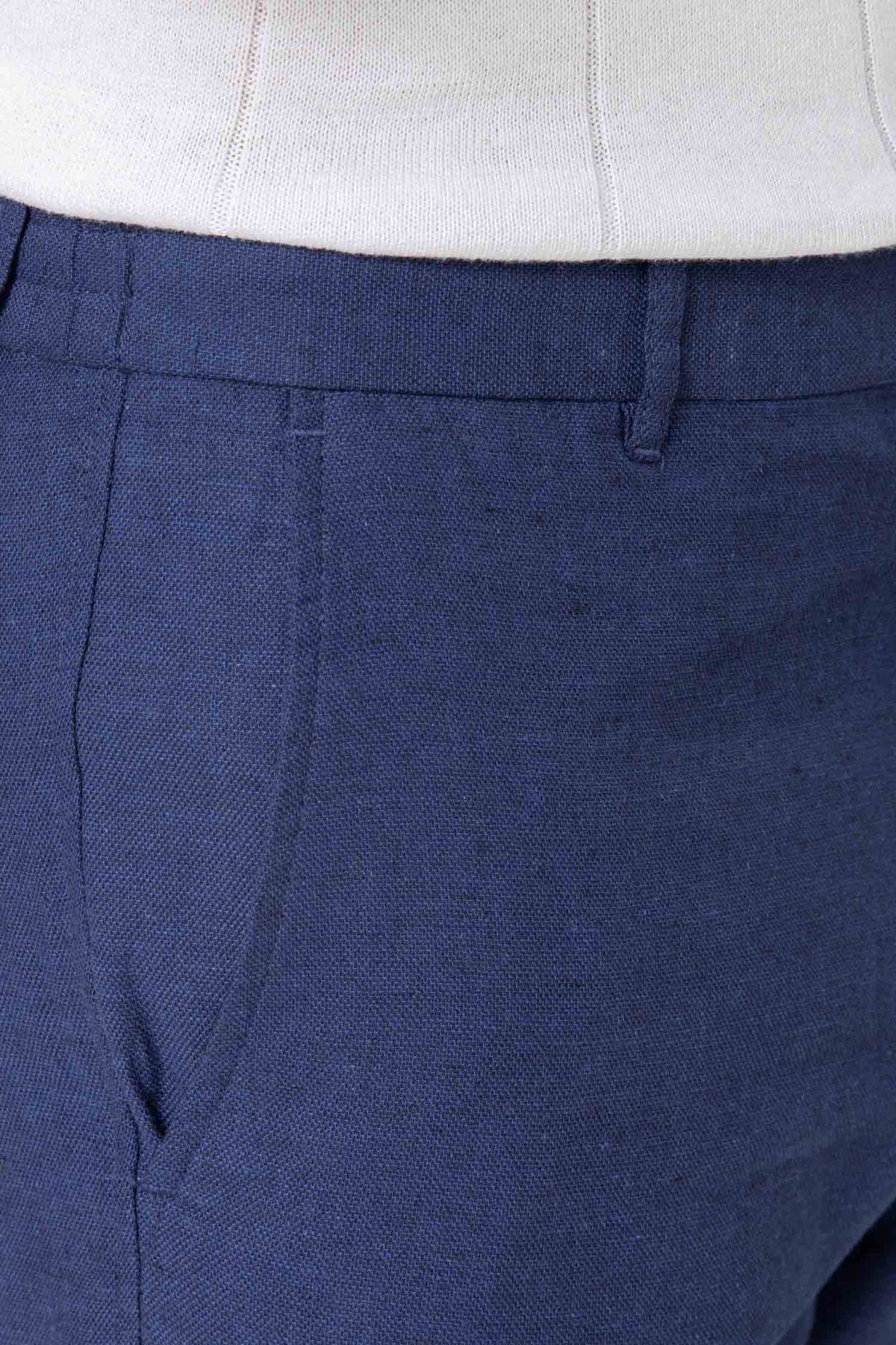 CALÇAS DE LINHO COM CÓS ELÁSTICO AZUL-MARINHO