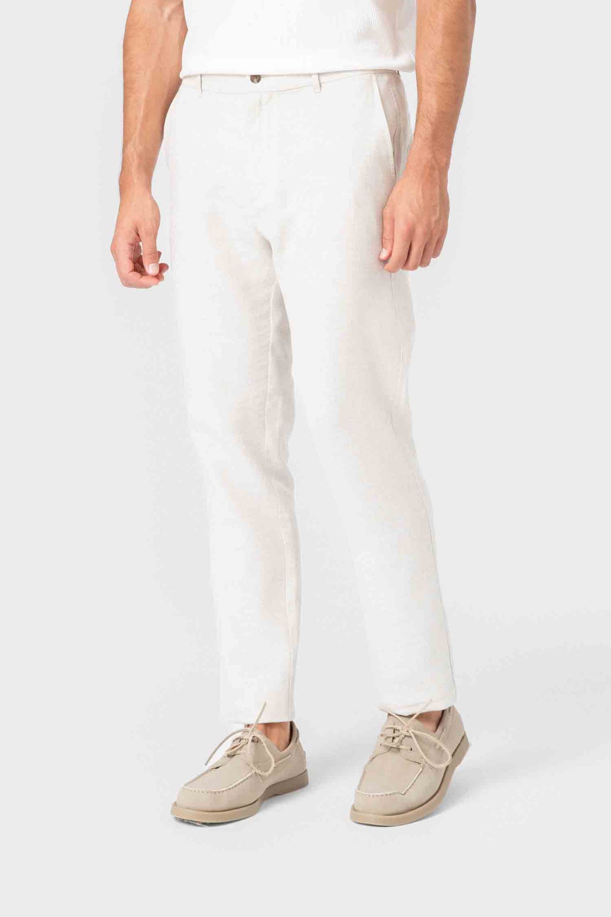 CALÇA DE LINHO COM ELÁSTICO NA CINTURA BEGE