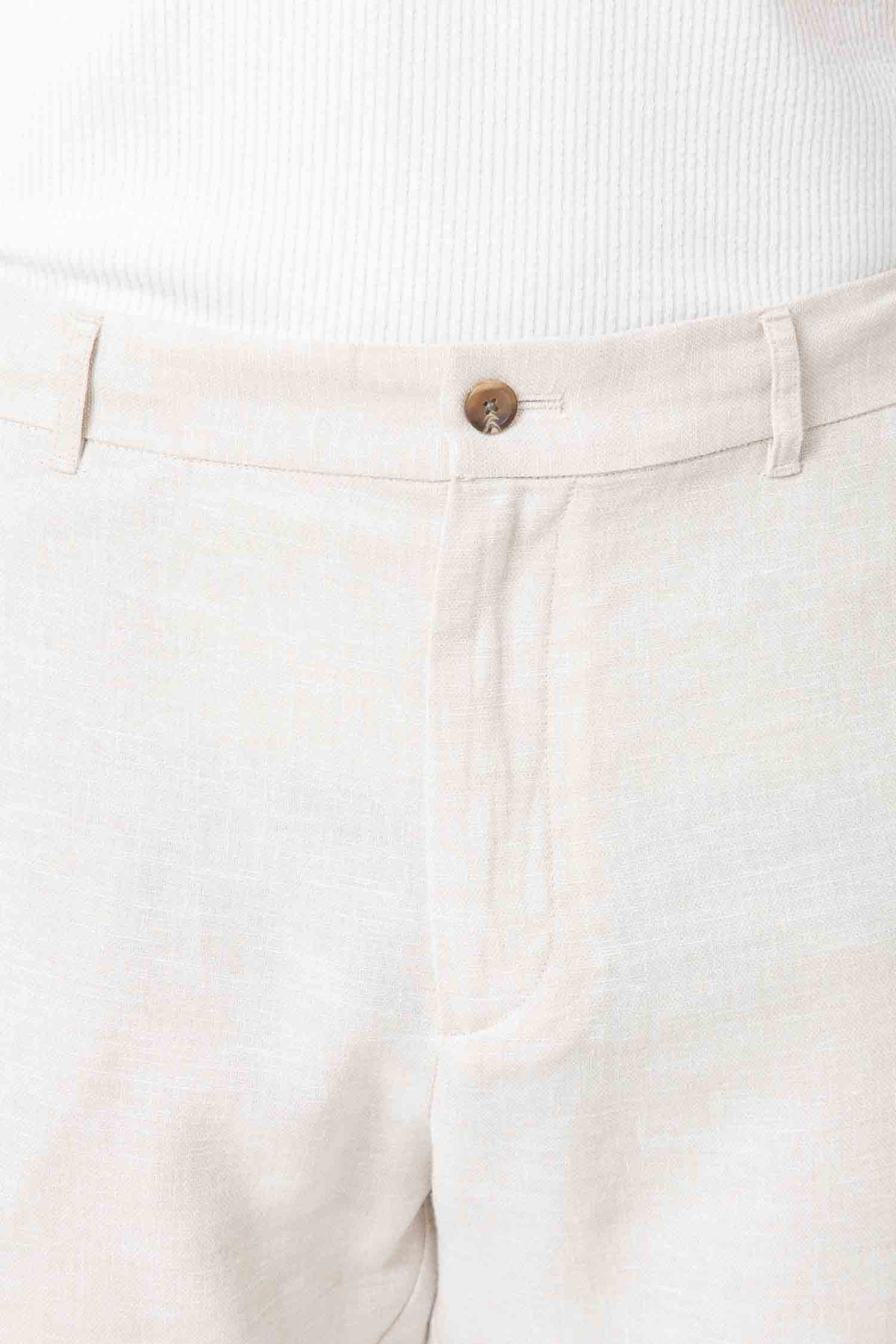 CALÇA DE LINHO COM ELÁSTICO NA CINTURA BEGE