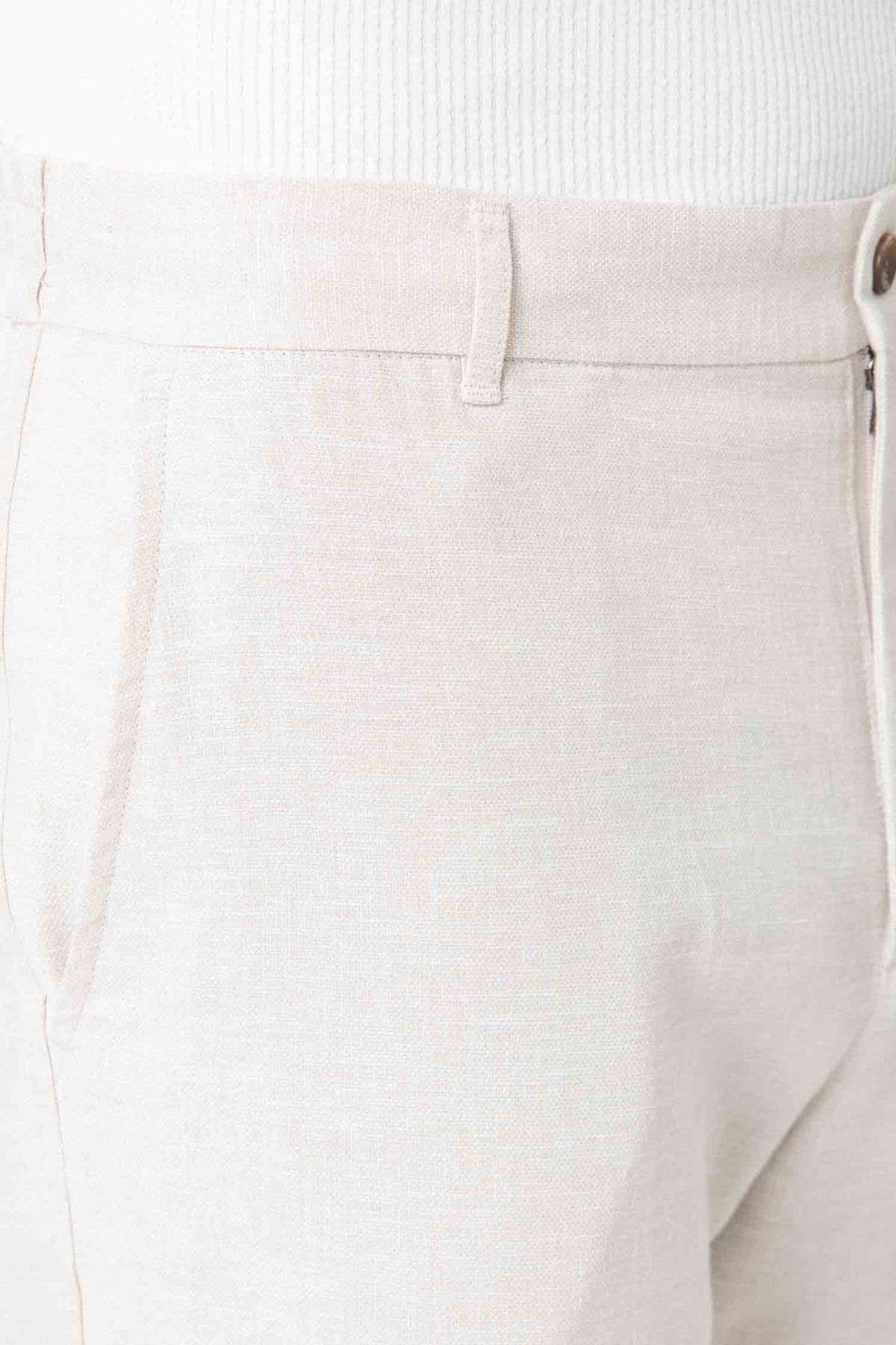 CALÇA DE LINHO COM ELÁSTICO NA CINTURA BEGE