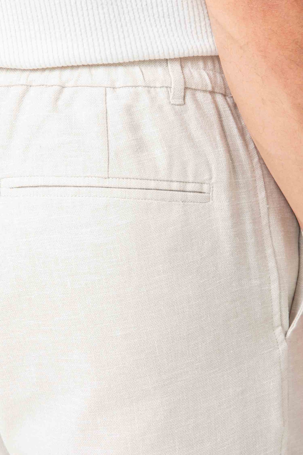 CALÇA DE LINHO COM ELÁSTICO NA CINTURA BEGE