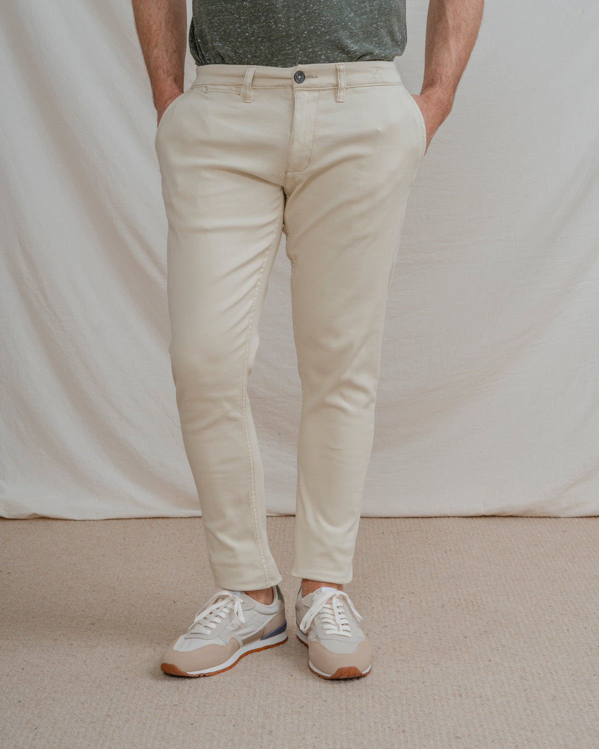 CALÇAS CHINO SKINNY CROPPED BEIGE