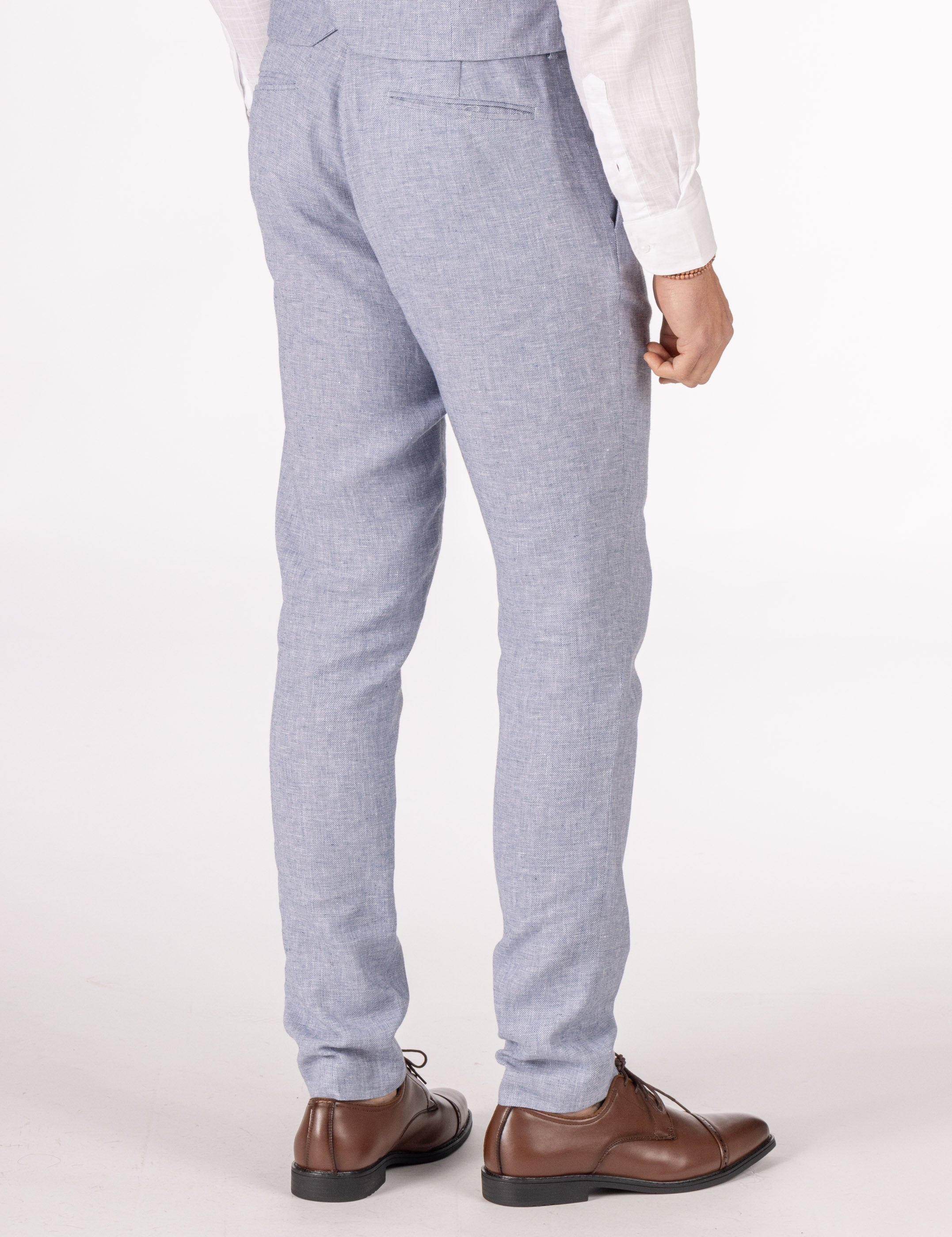 PANTALÓN TRAJE LINO CELESTE