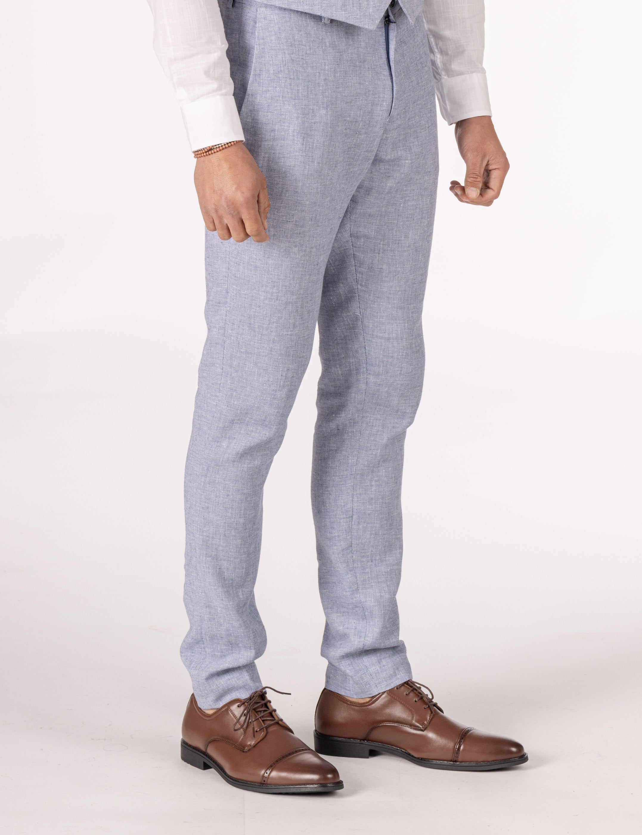 PANTALÓN TRAJE LINO CELESTE