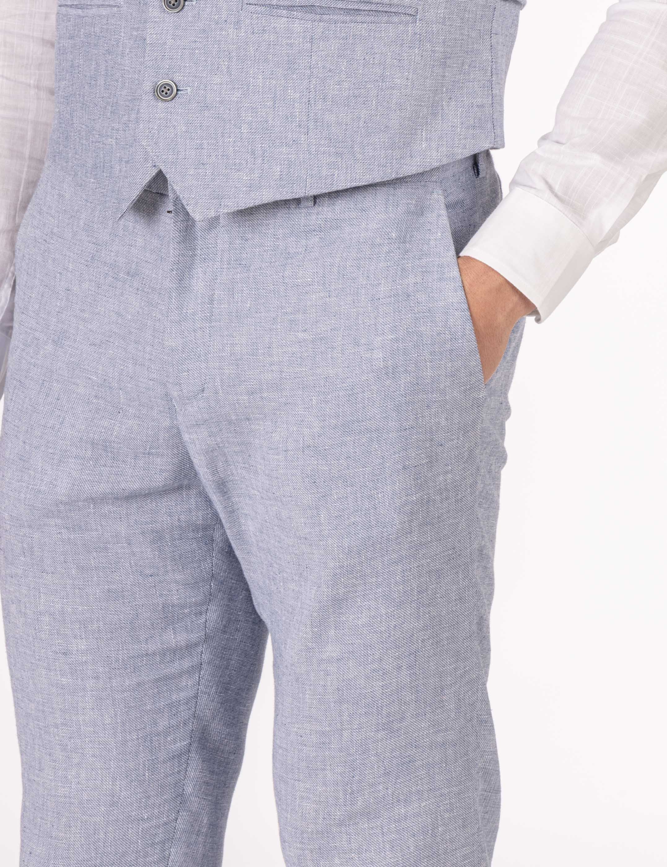 PANTALÓN TRAJE LINO CELESTE