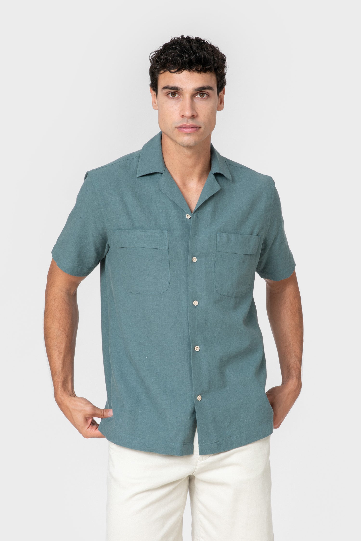 CAMISA LINO VERDE MANGA CORTA