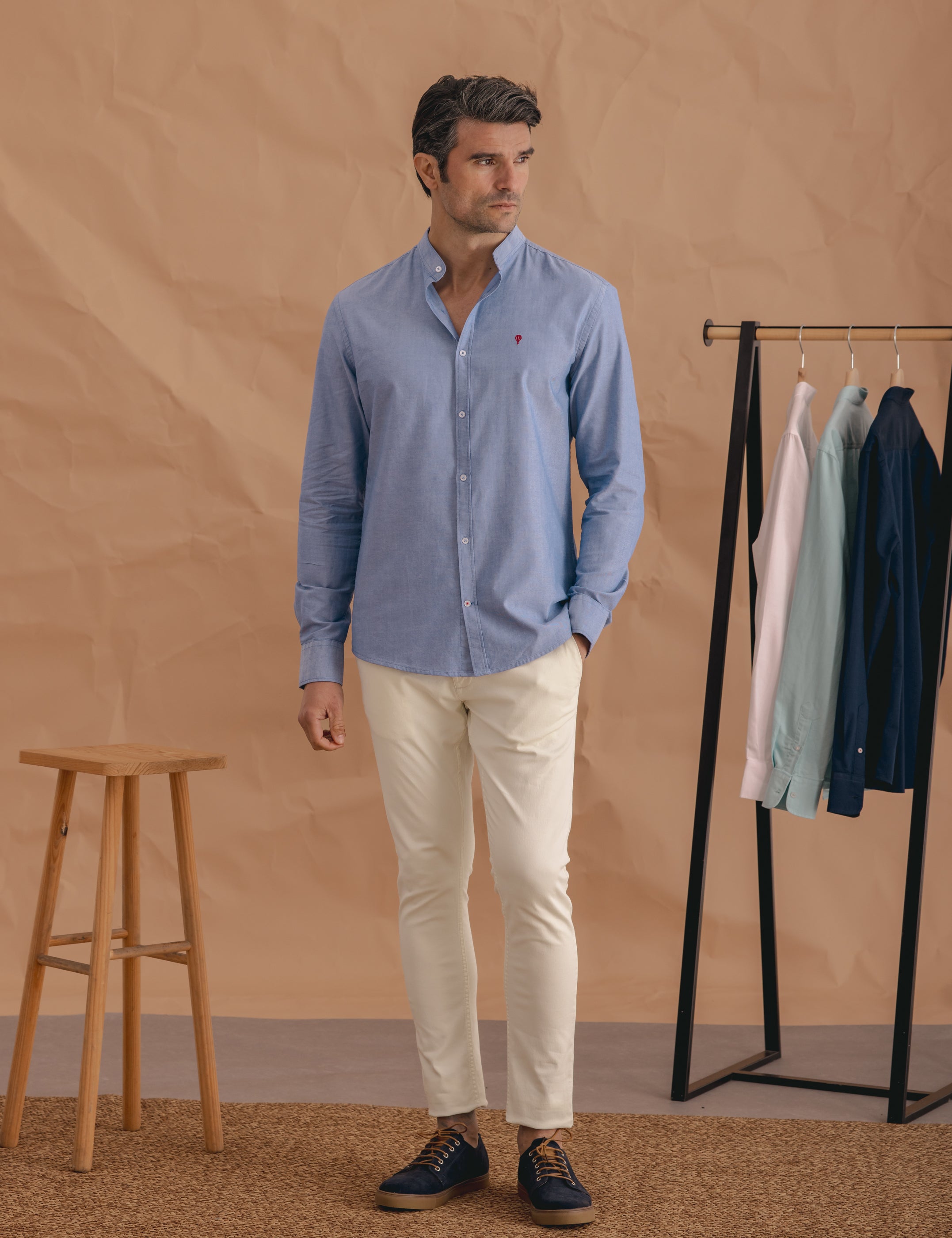CAMISA OXFORD CUELLO MAO CELESTE