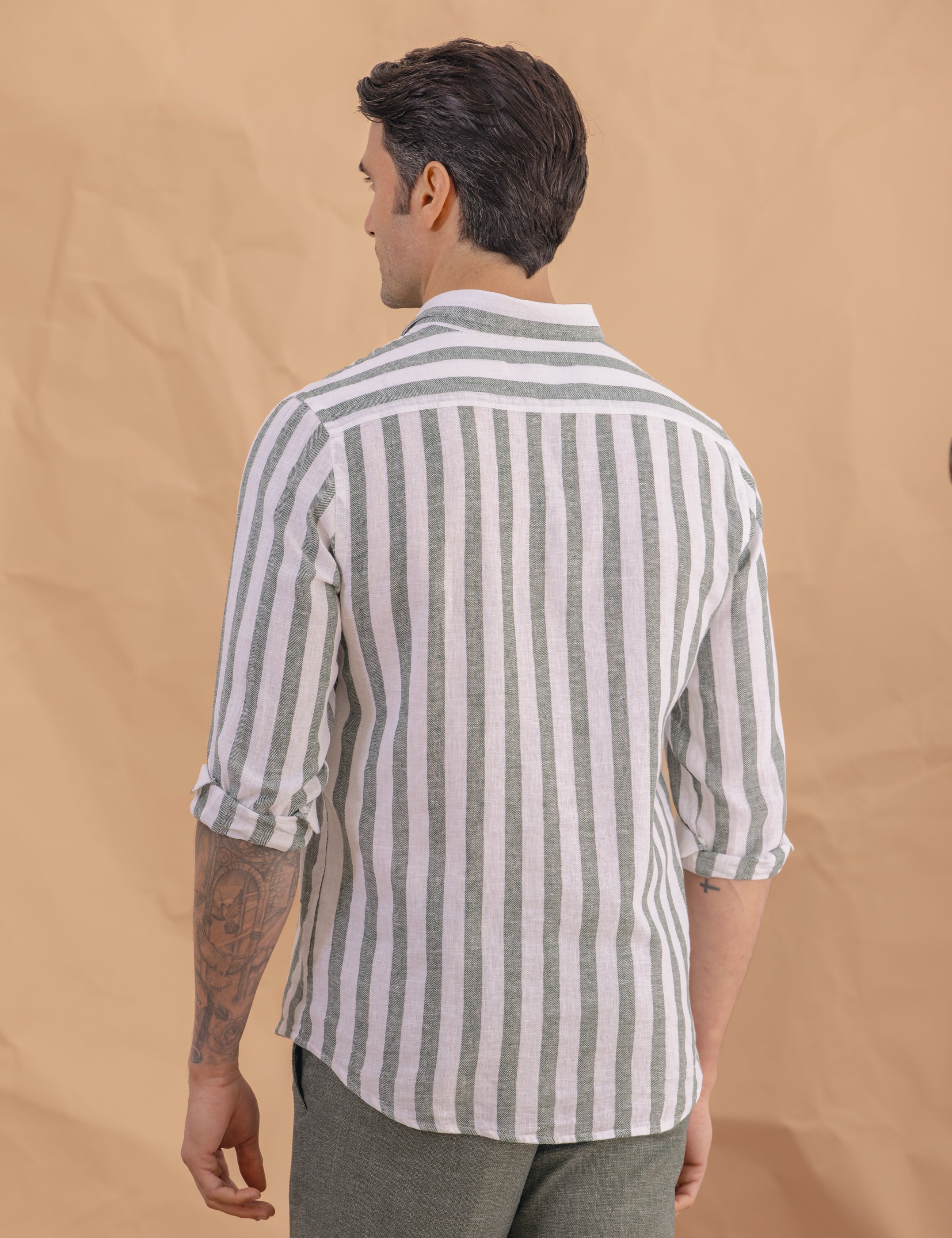CAMISA LINO RAYAS VERDE