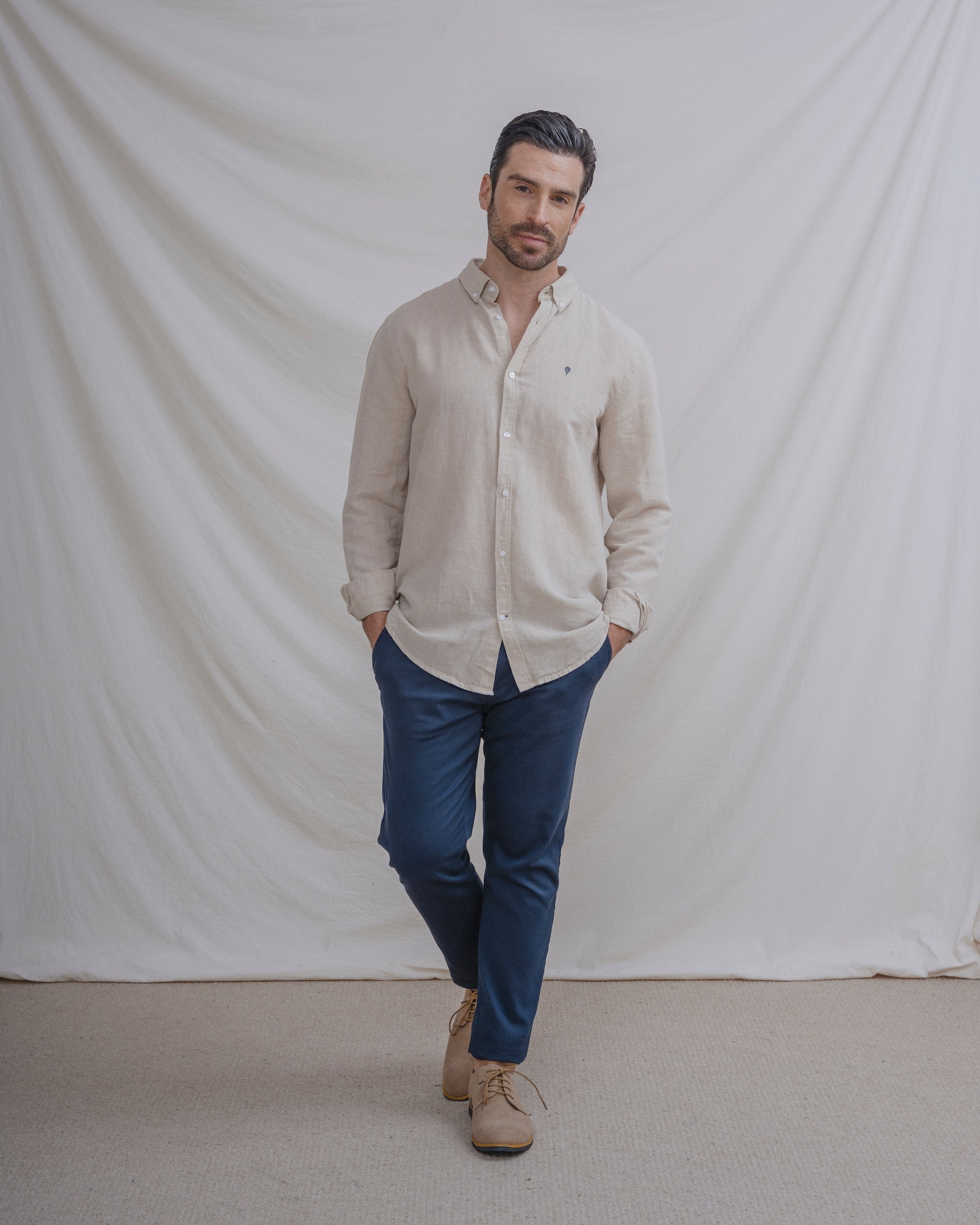 CAMISA CON LINO BEIGE