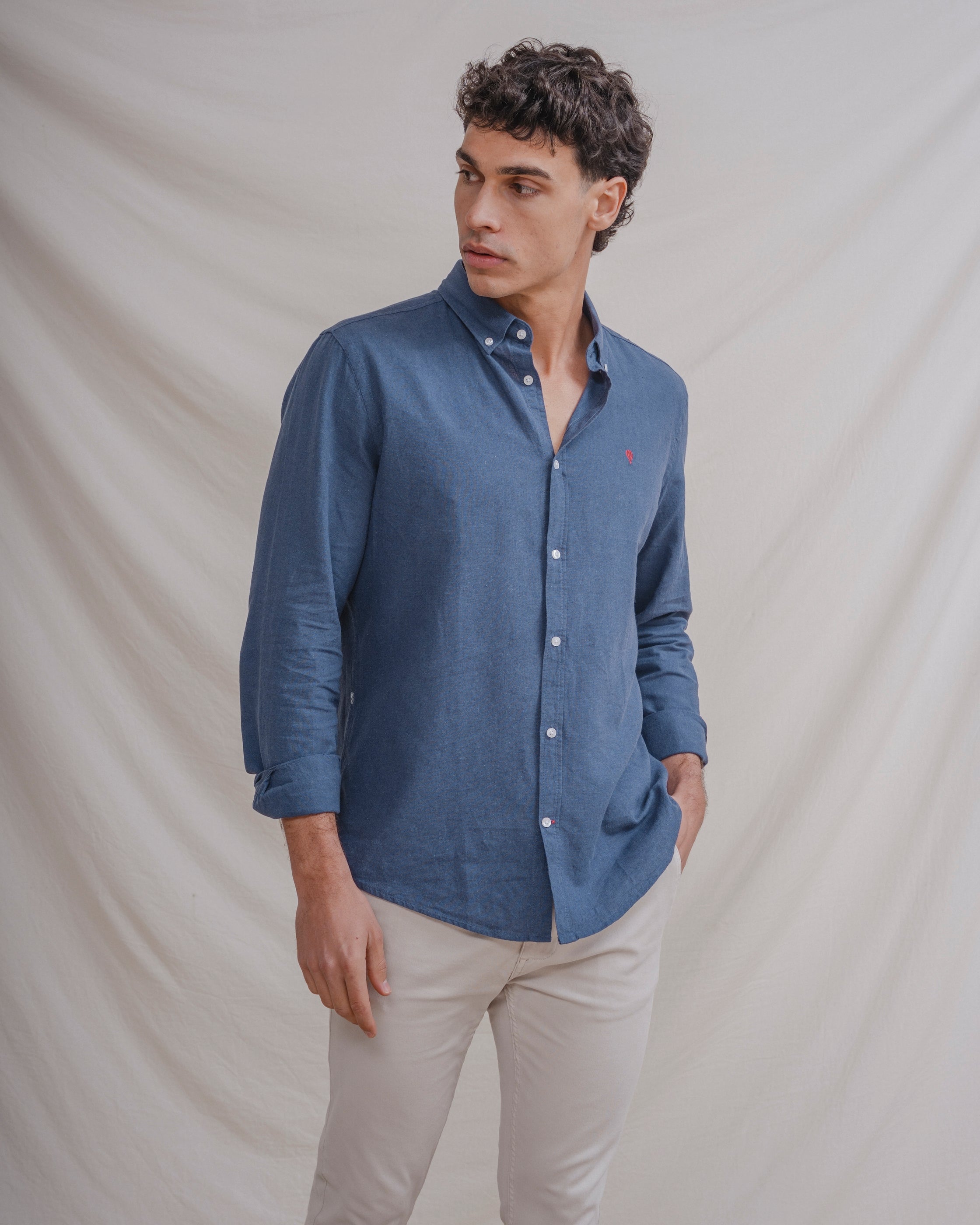 CAMISA CON LINO AZUL