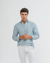 CAMISA OXFORD LISTRADA AZUL CLARO