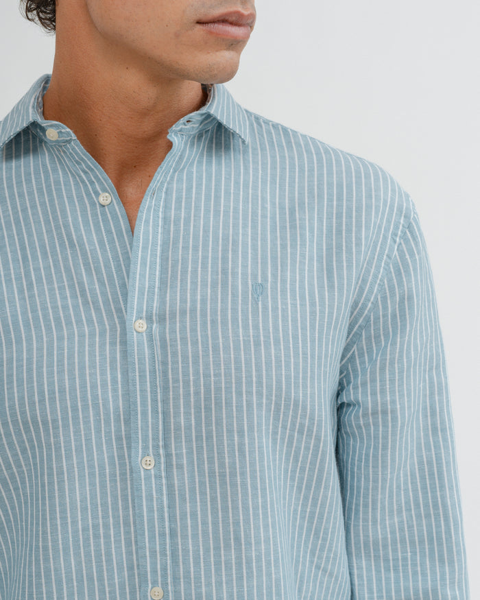 CAMISA OXFORD LISTRADA AZUL CLARO