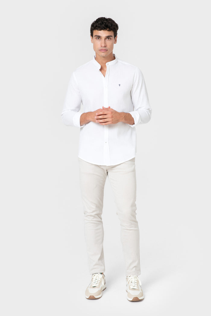 CAMISA CUADRILLÉ BLANCA CUELLO MAO