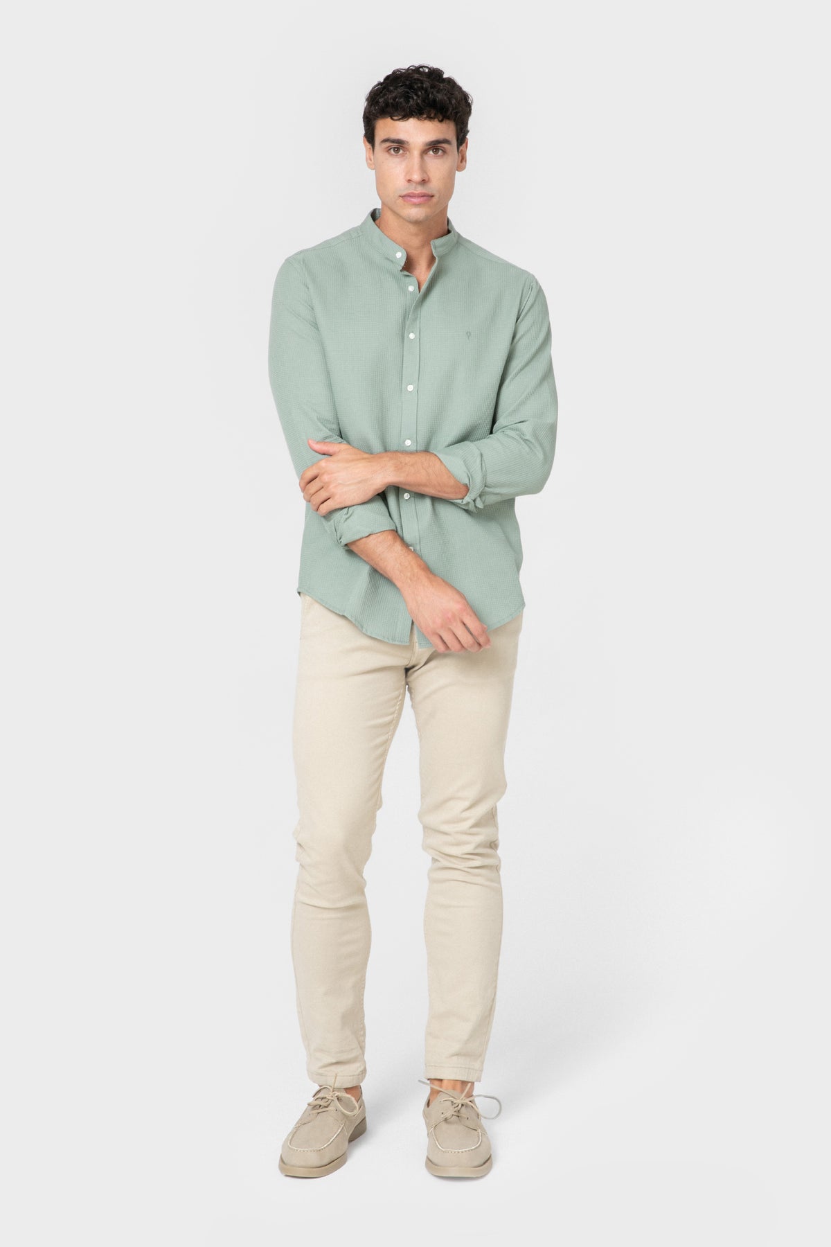 CAMISA XADREZ VERDE GOLA MANDARIM