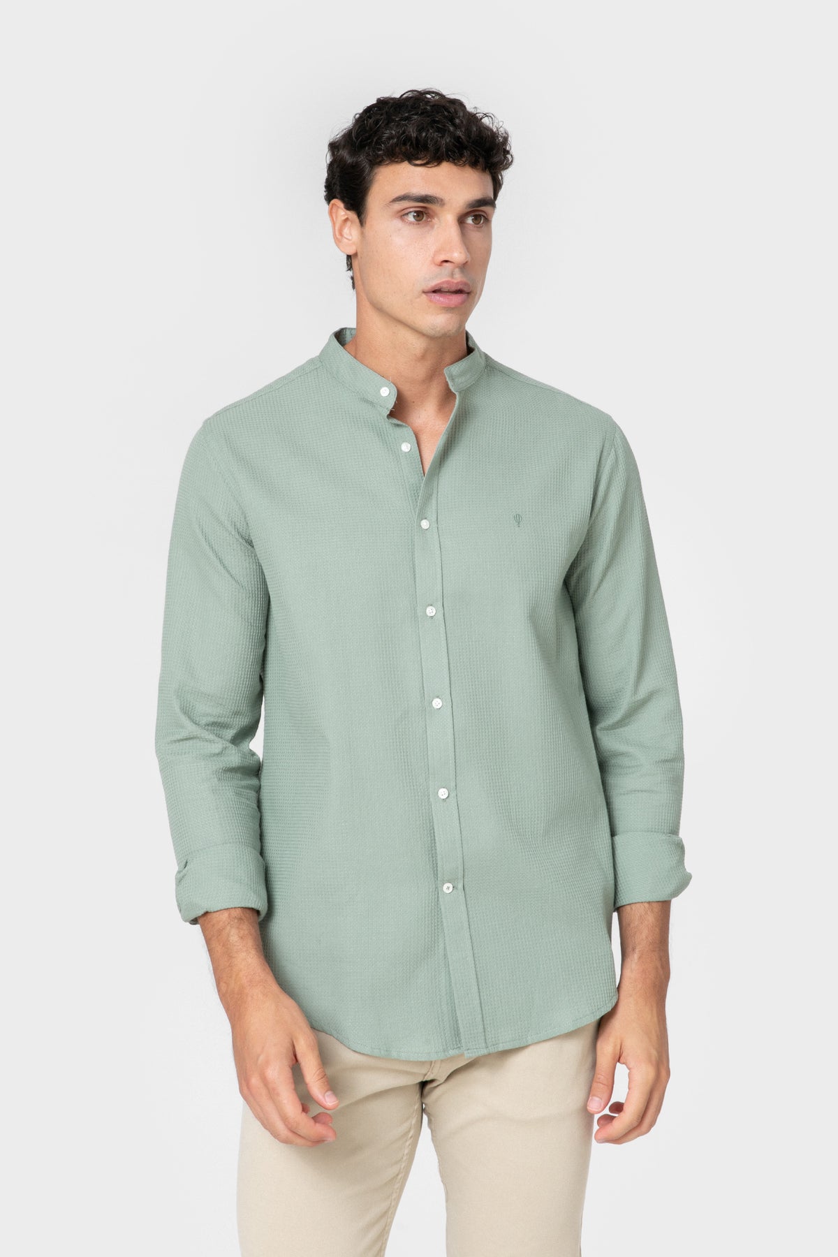CAMISA XADREZ VERDE GOLA MANDARIM