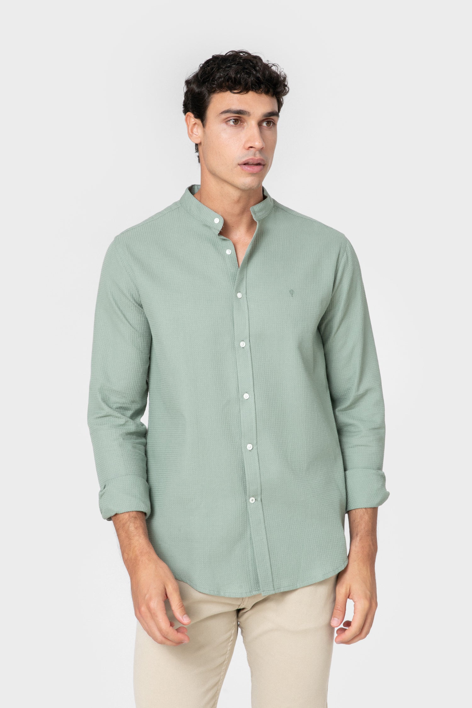 CAMISA CUADRILLÉ VERDE CUELLO MAO