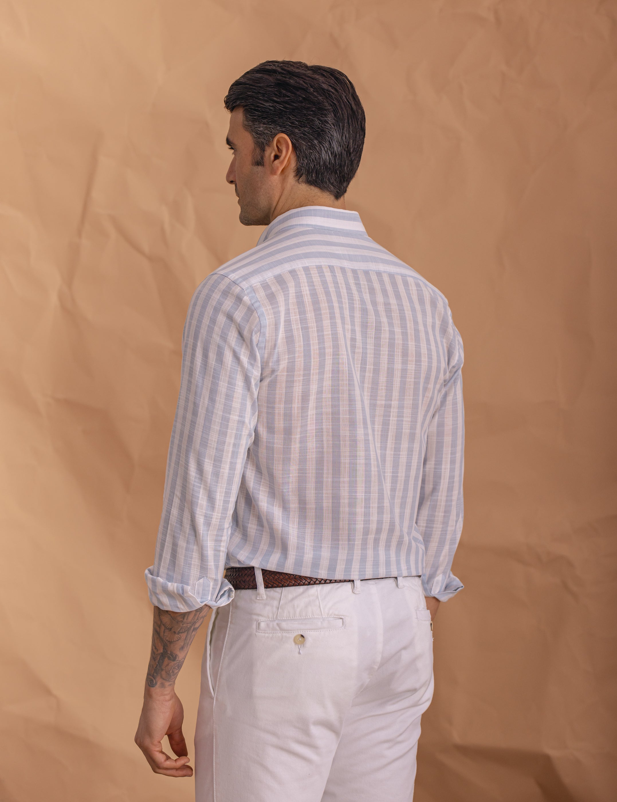 CAMISA RAYA MEDIA CELESTE