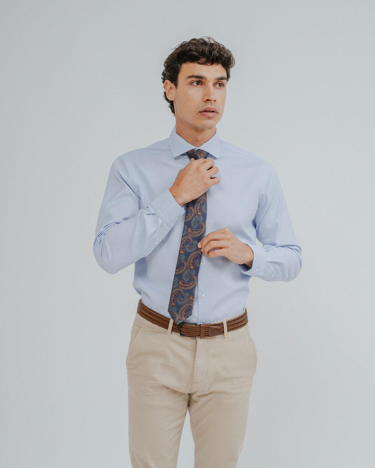 CAMISA VESTIR AZUL-CELESTE BROCADO