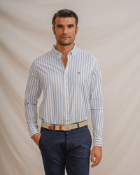 CAMISA OXFORD LISTRADA AZUL CELESTE