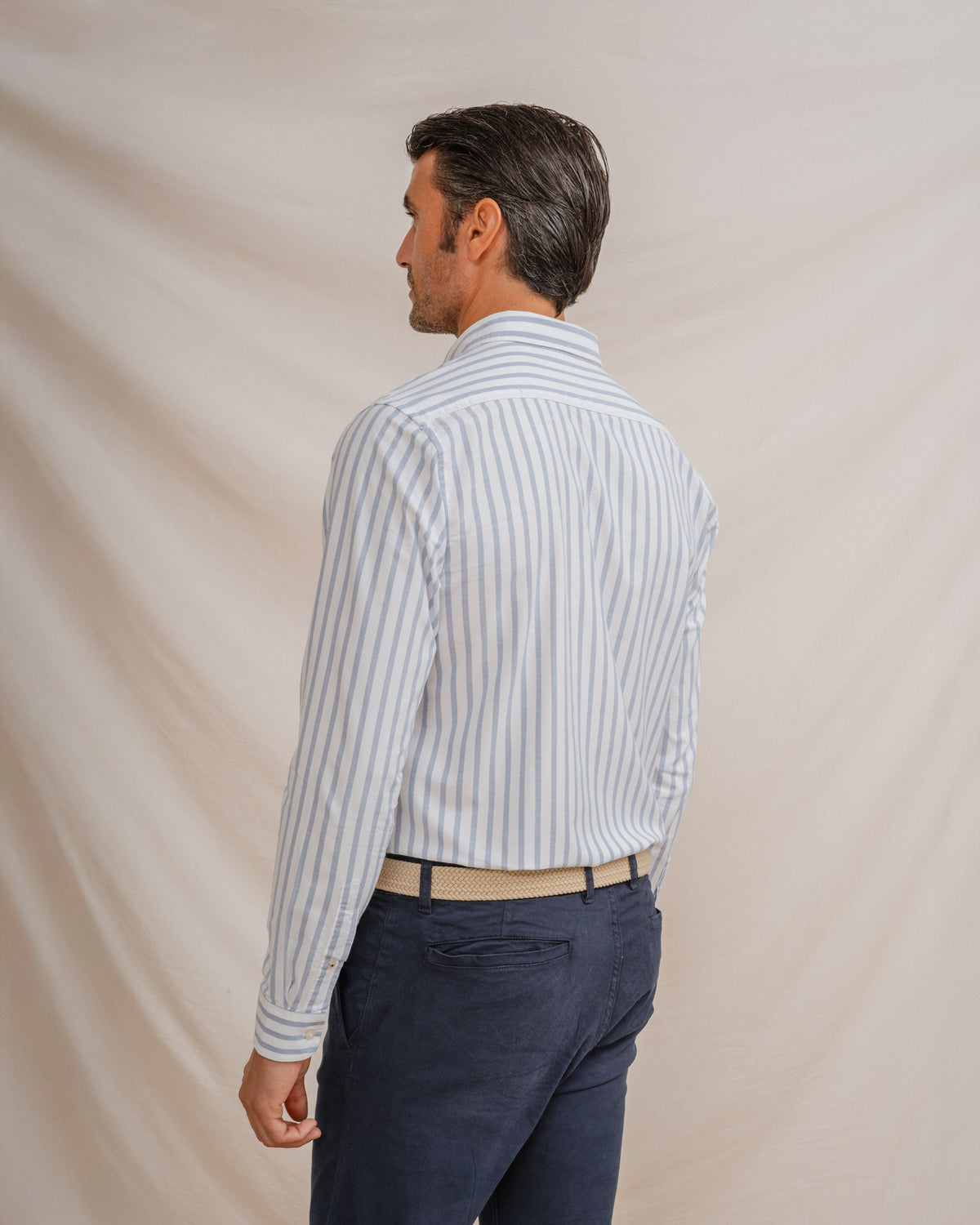 CAMISA OXFORD LISTRADA AZUL CELESTE