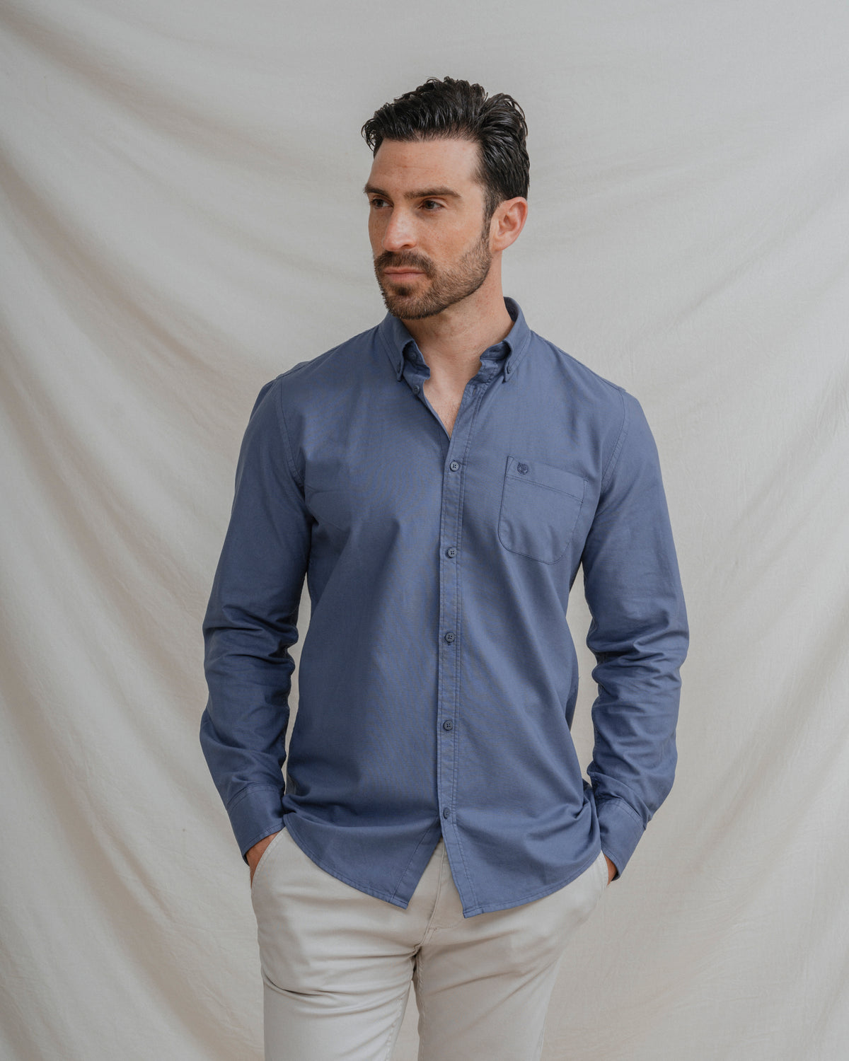 CAMISA OXFORD BOLSO AZUL