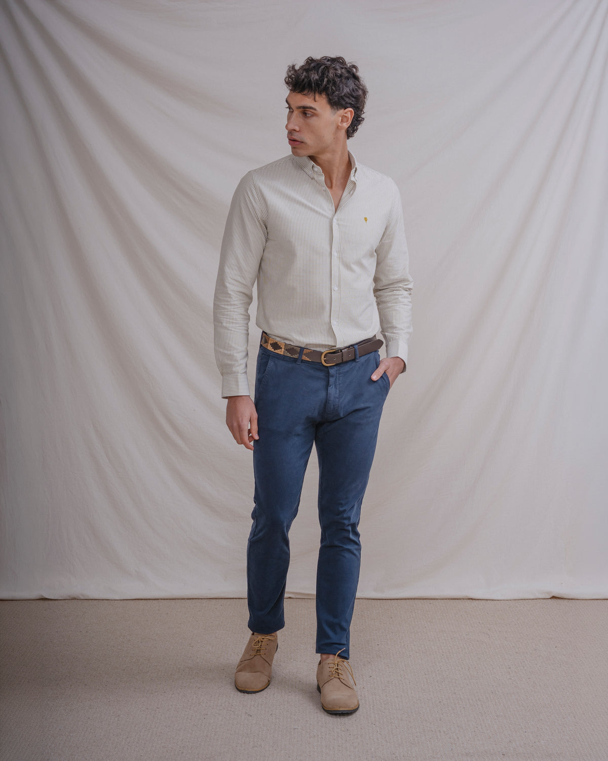 CAMISA OXFORD LISTRADA VERDE
