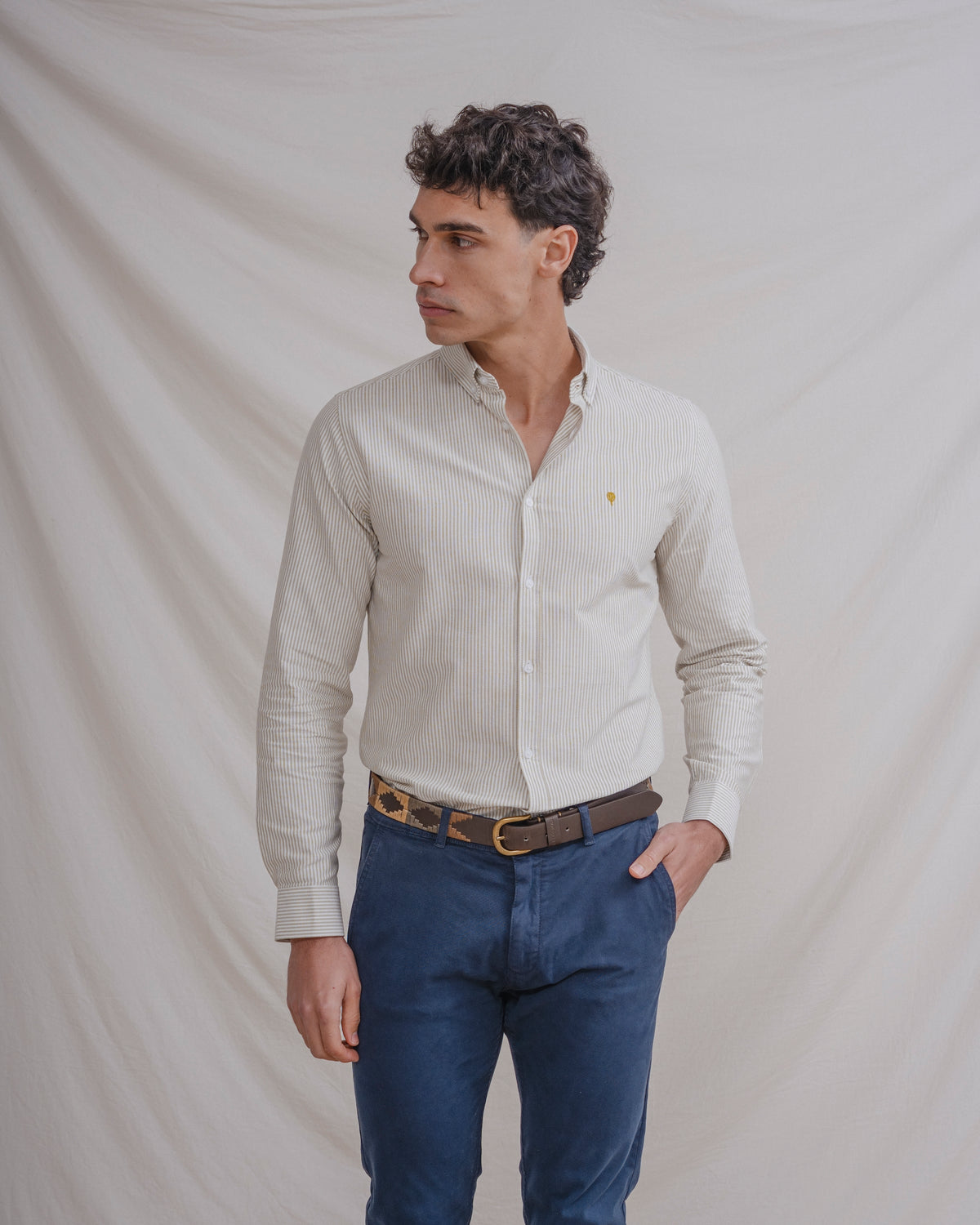 CAMISA OXFORD LISTRADA VERDE