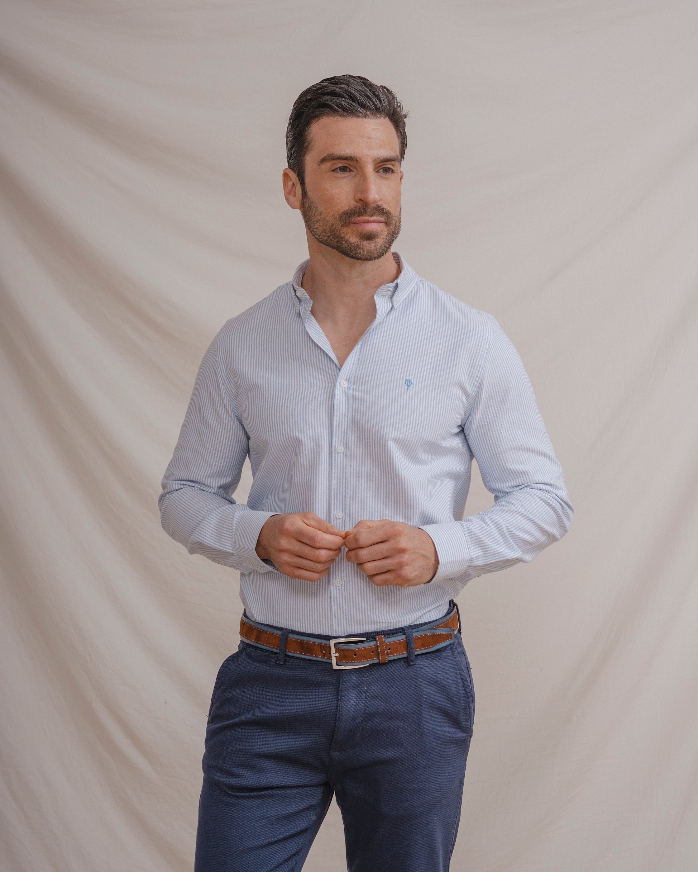 CAMISA OXFORD RAYA CELESTE