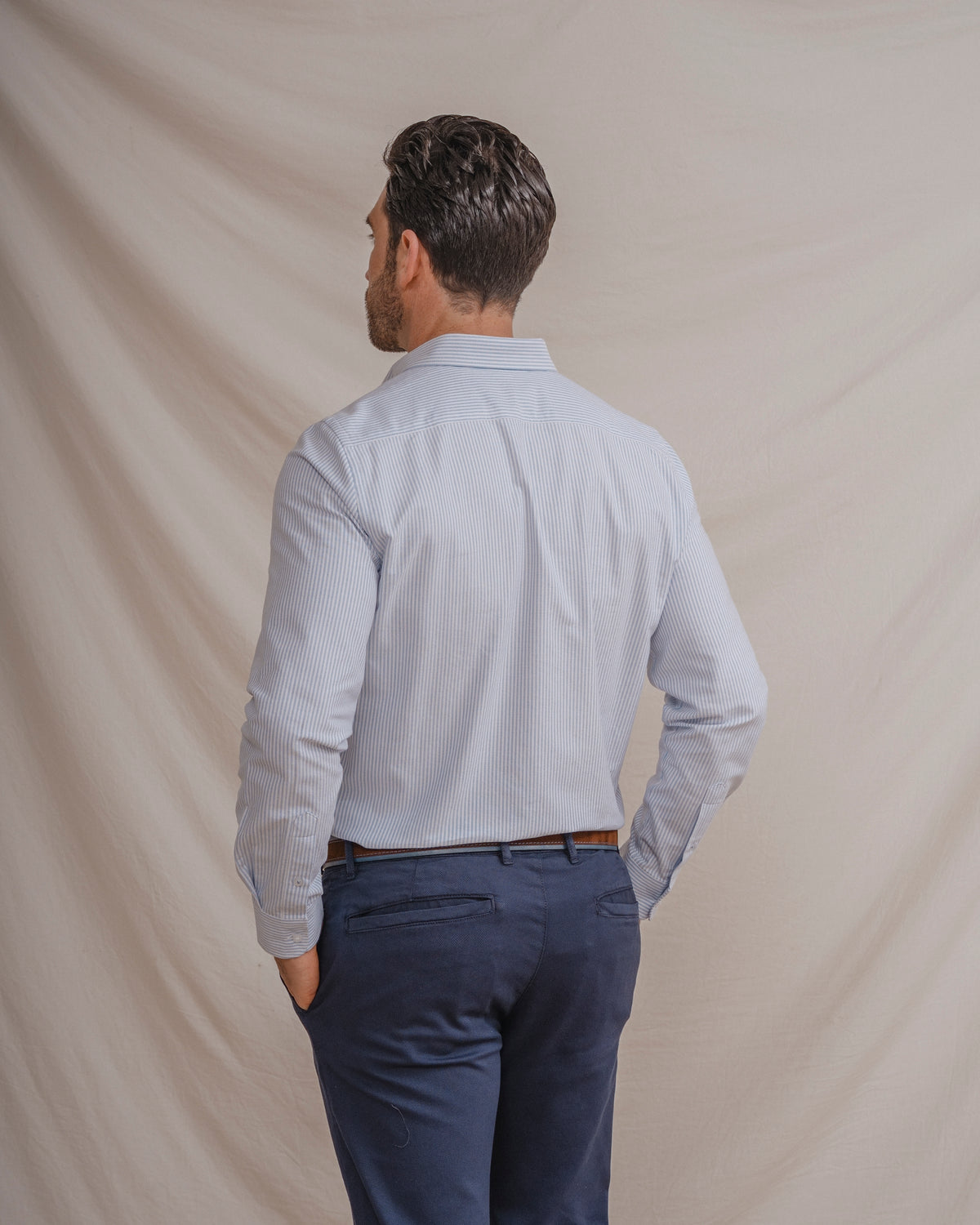 CAMISA OXFORD LISTRADA AZUL CLARO