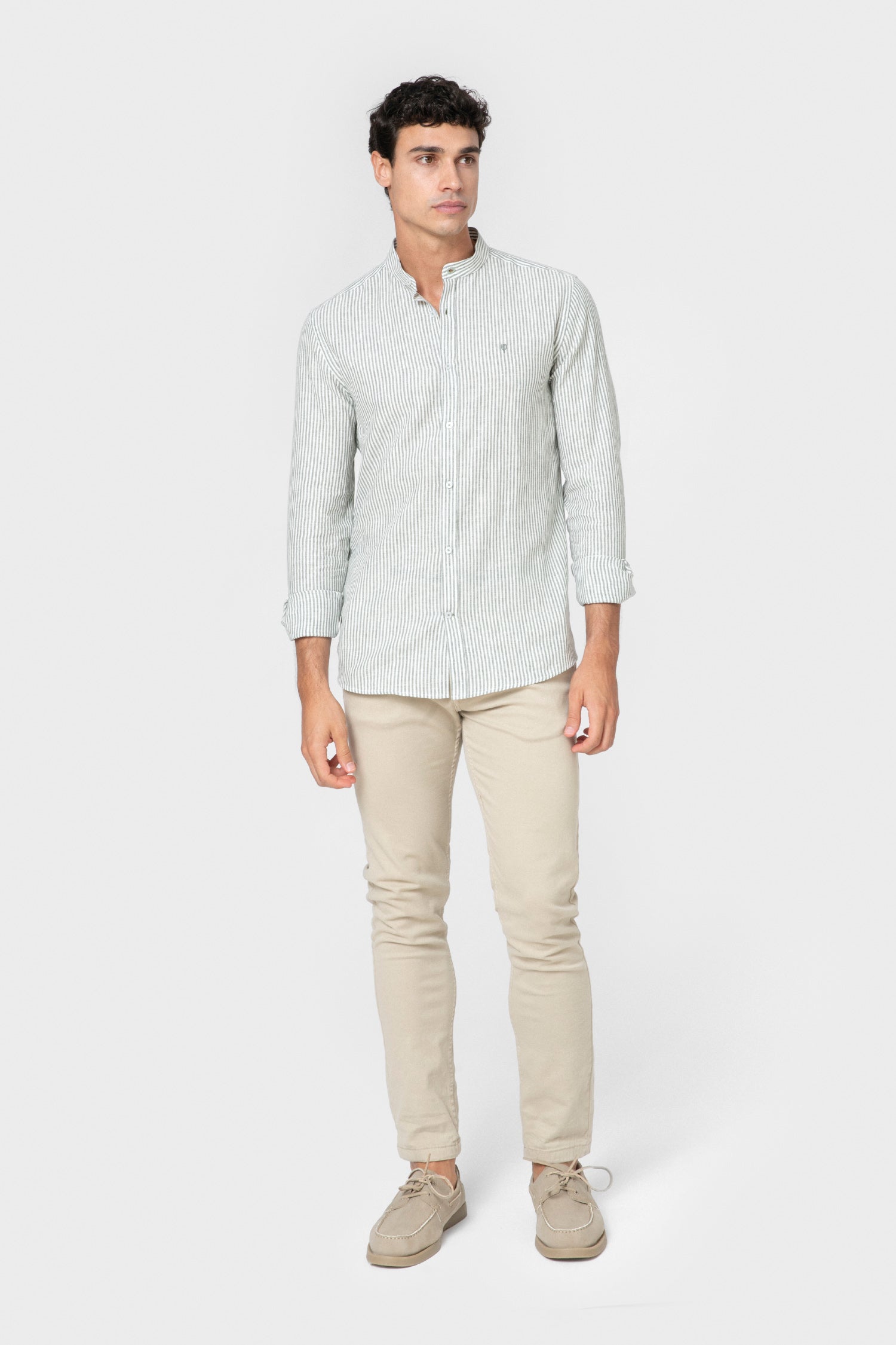 CAMISA CUELLO MAO LINO RAYA VERDE