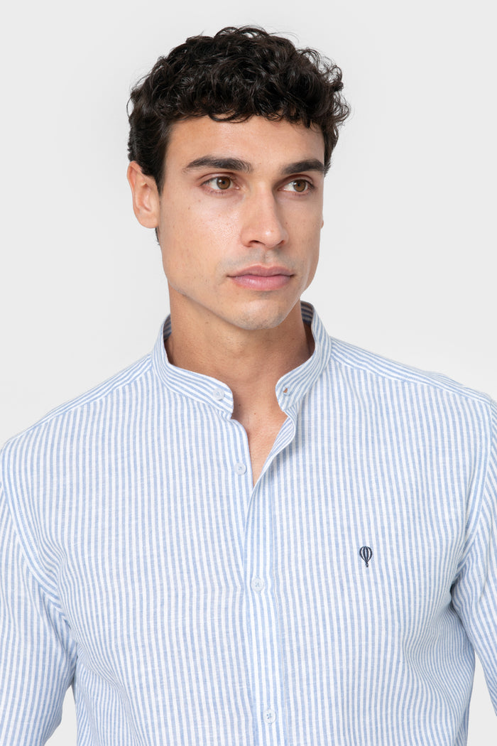 CAMISA CUELLO MAO LINO RAYA CELESTE