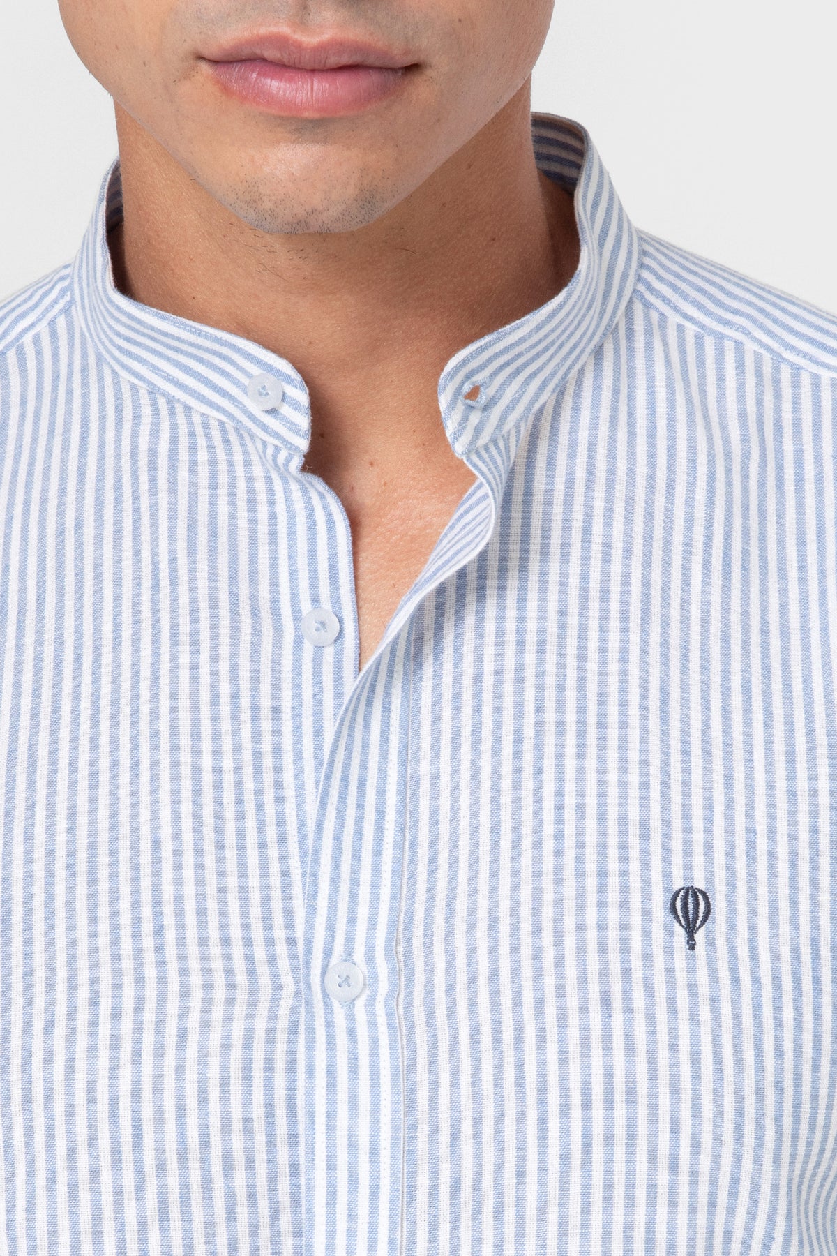 CAMISA GOLA MAO LINHO RISCA AZUL CELESTE