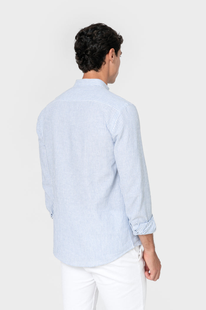 CAMISA CUELLO MAO LINO RAYA CELESTE