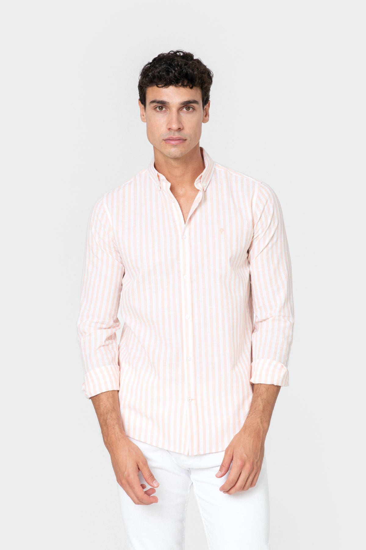 CAMISA LINHO RISCAS LARANJA