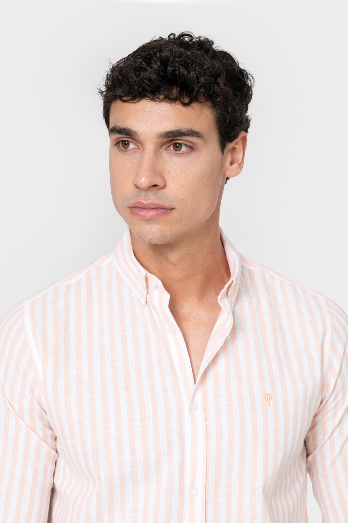 CAMISA LINHO RISCAS LARANJA